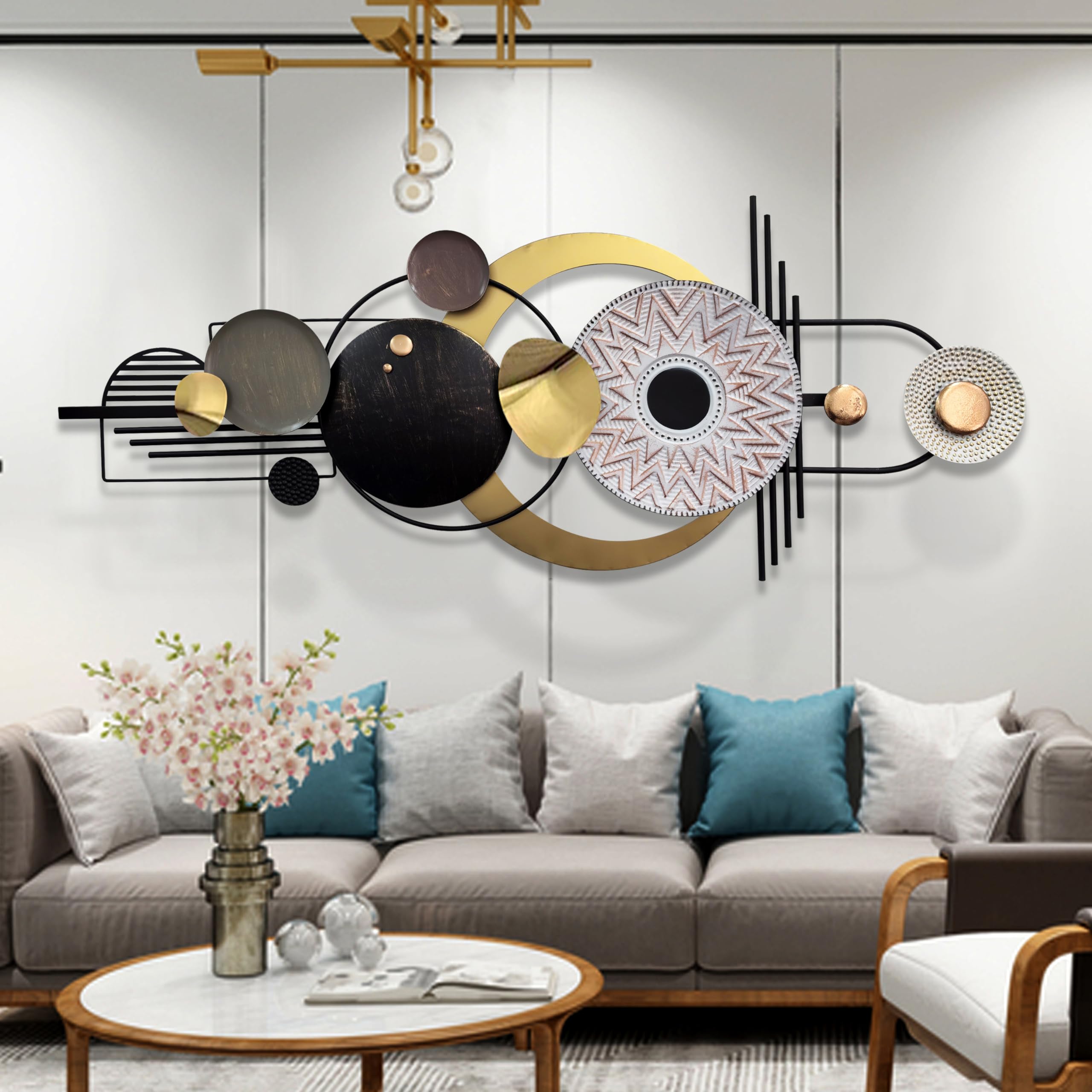 Metal Geometric Wall Art 59x20 Inch 3D Textured Sculpture