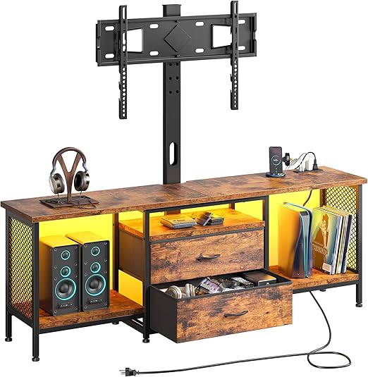 TV Stand with Swivel Mount and LED Lighting