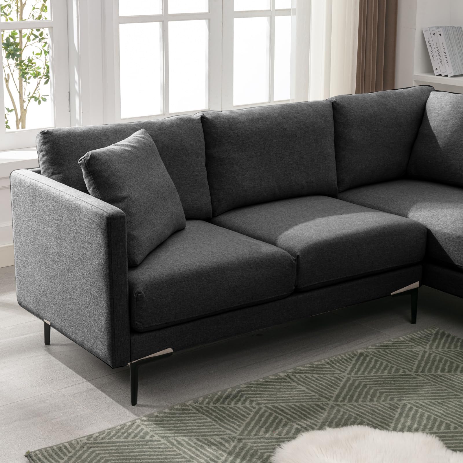 107" Sectional L-Shaped Sofa with Pillows - Dark Grey