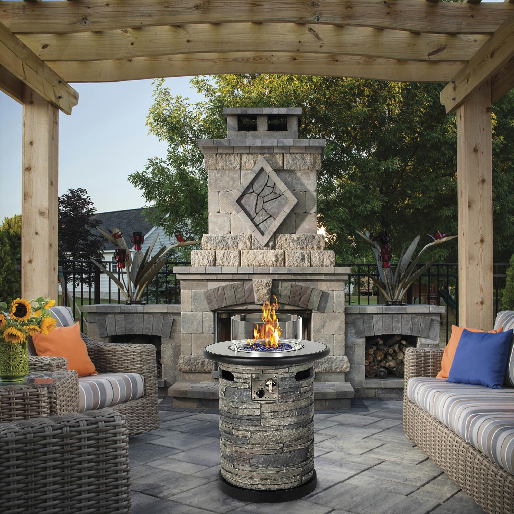 Round Propane Fire Pit Table with Porcelain Tile Top