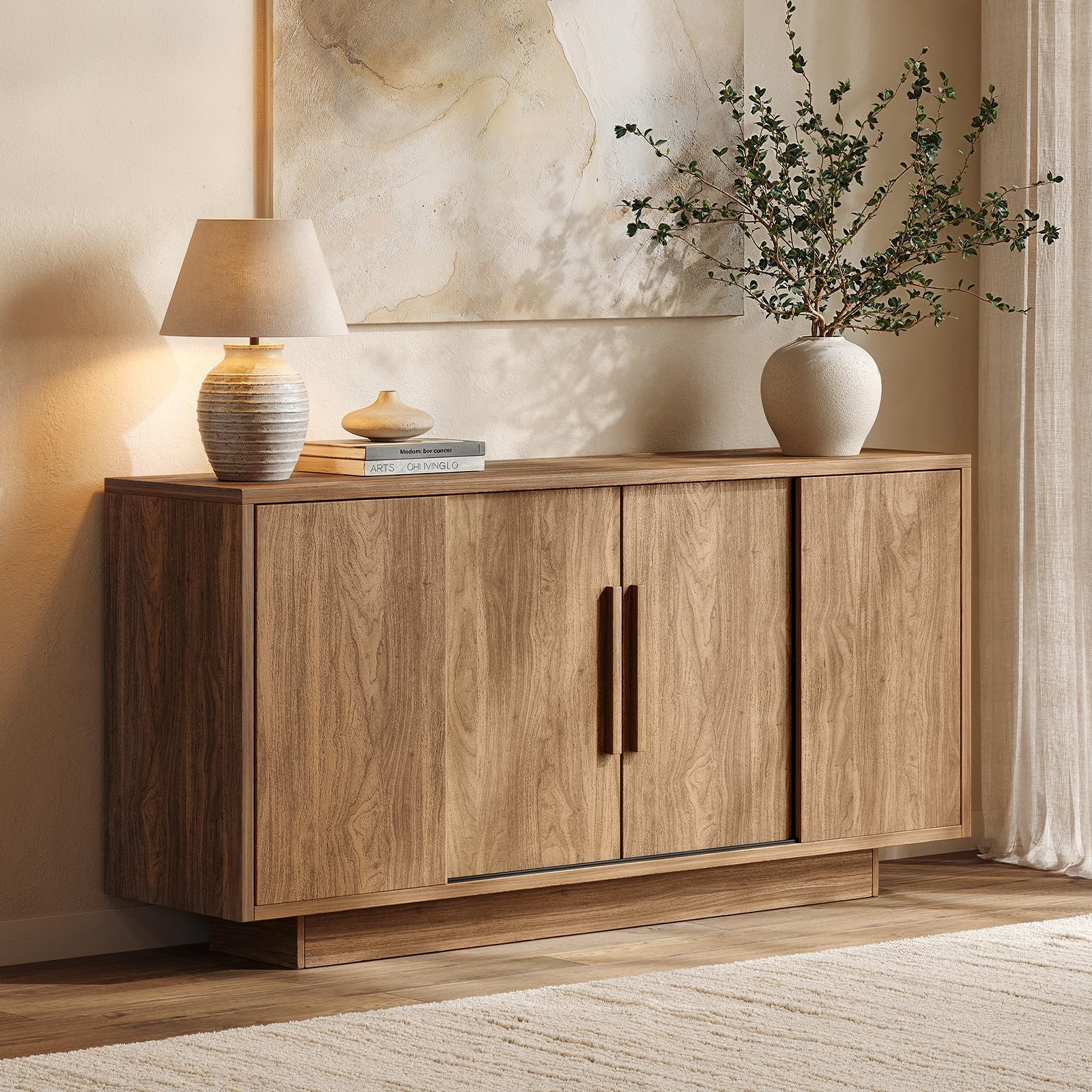 63" Sideboard Buffet Cabinet with 4 Sliding Doors