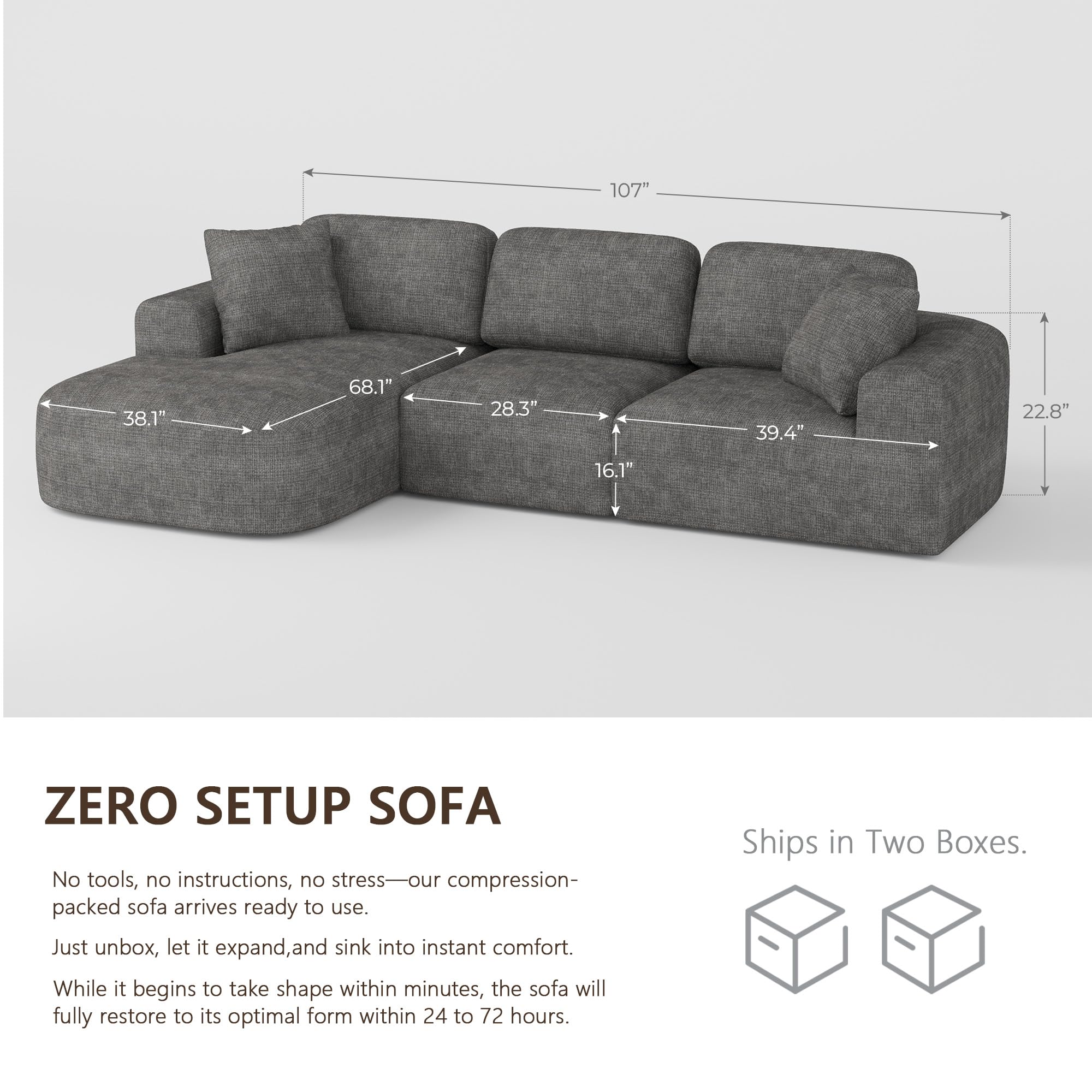 107'' Modular Sectional Sofa with Chaise
