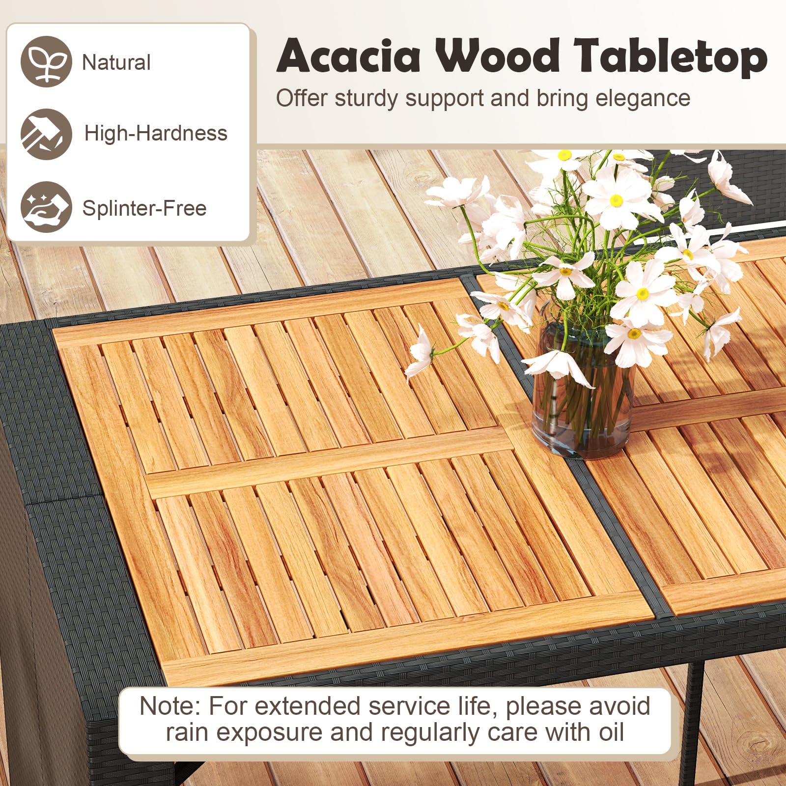 7-Piece Outdoor Bar Set with Acacia Wood Table and Wicker Stools
