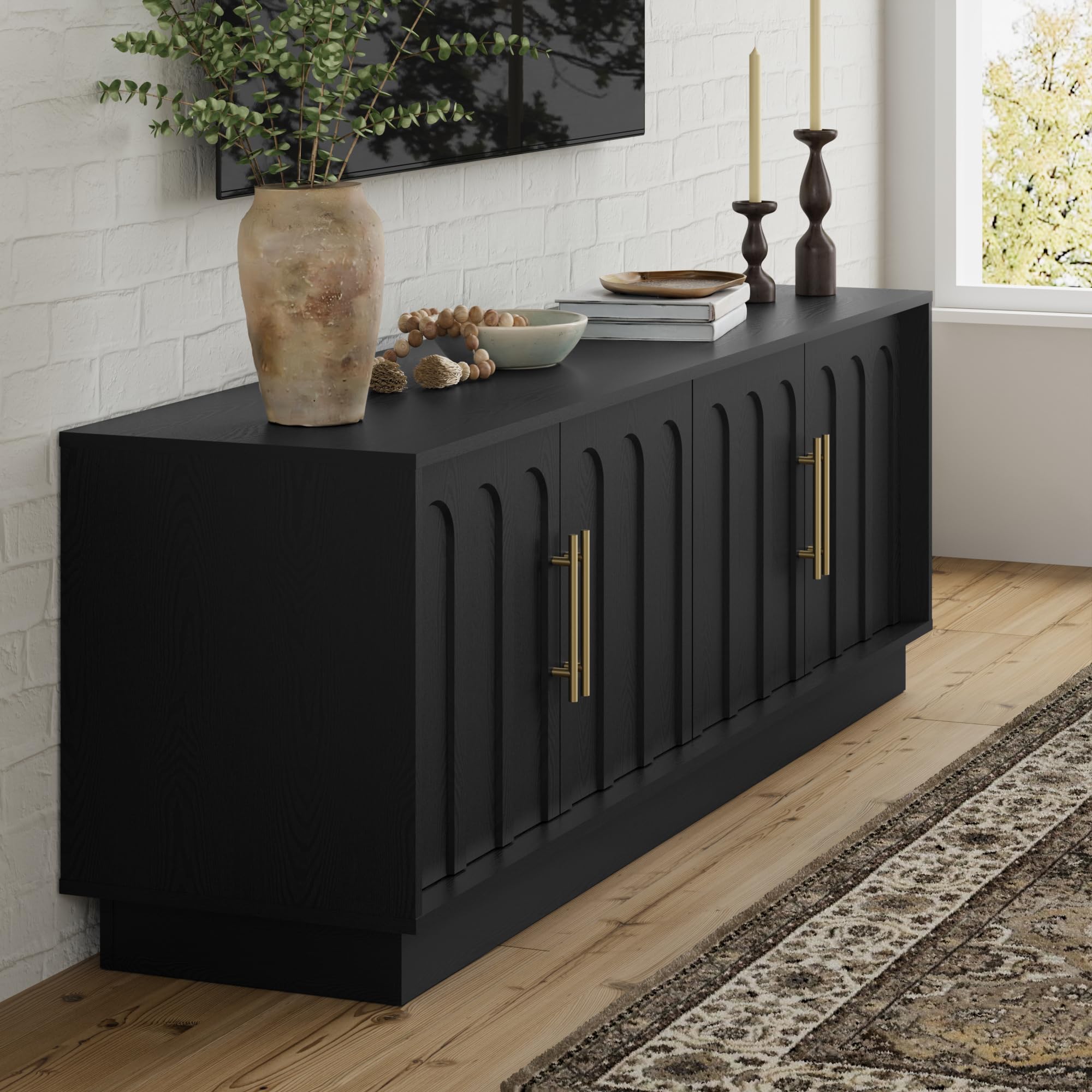 67" TV Stand with Arched Design and Adjustable Shelves