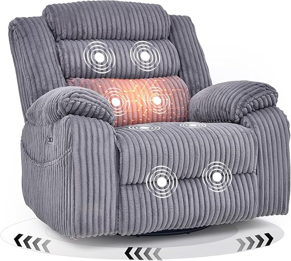 Power Swivel Rocker Recliner with Massage and Heat