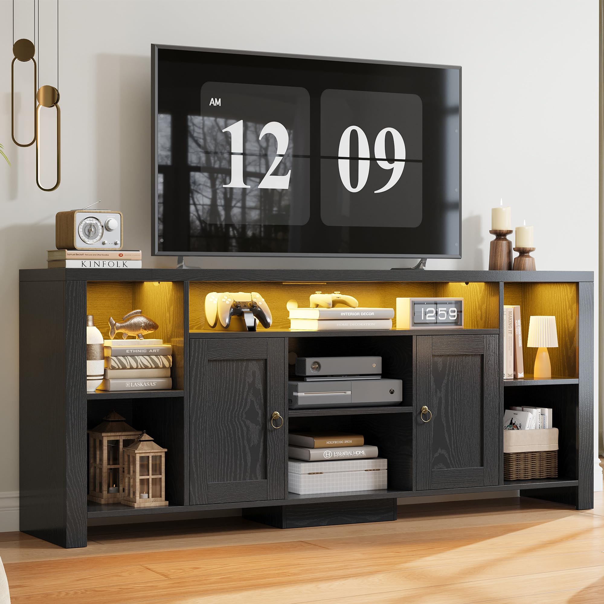 80 Inch TV Stand with LED Lights & Power Outlet
