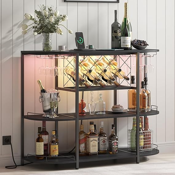 Wine Cabinet with LED Lights and Power Outlet