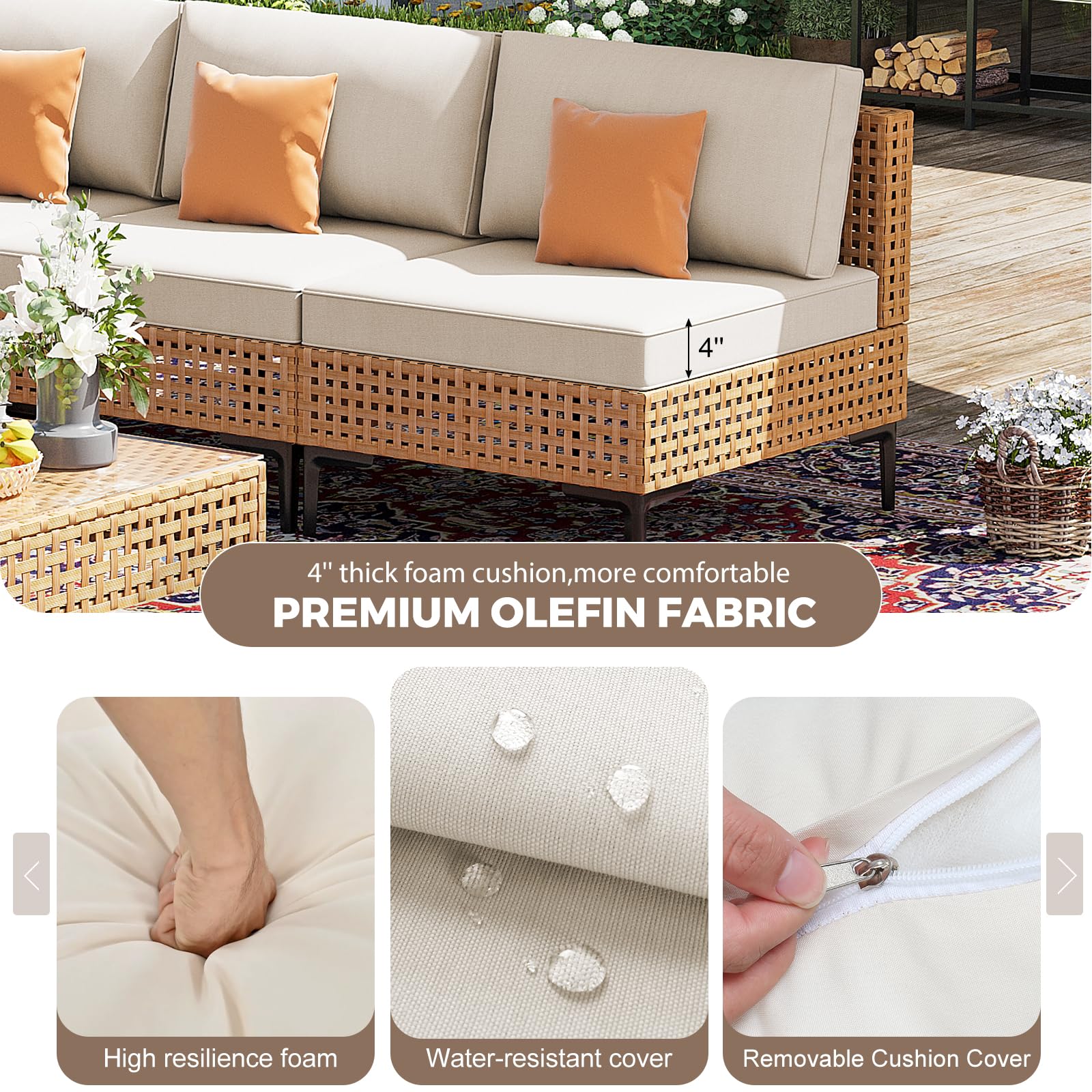 7-Piece Outdoor Sectional Patio Furniture Set with Cushions