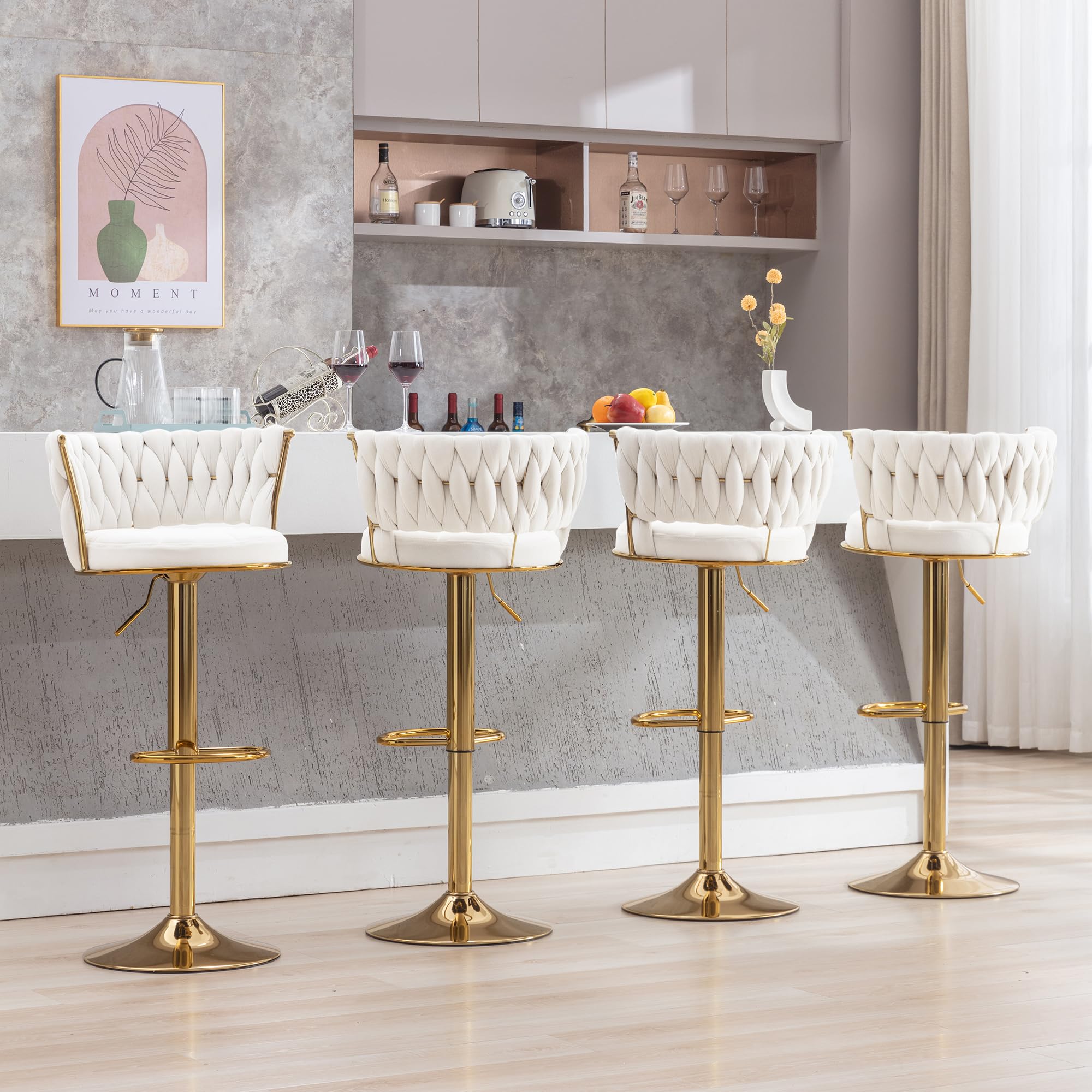 Velvet Counter Height Bar Stools Set of 4 with Swivel