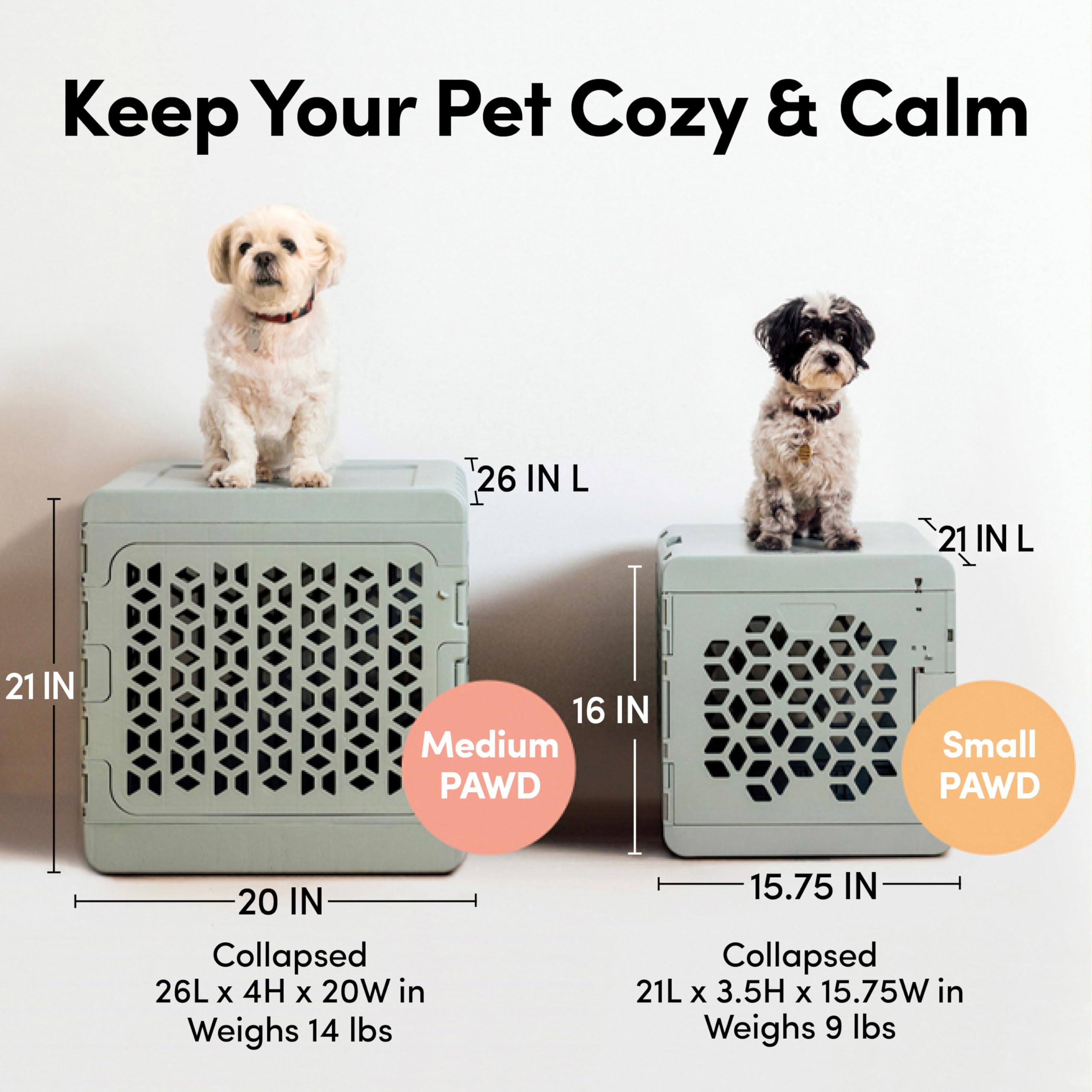 Collapsible Dog Crate with Washable Bed - Small White