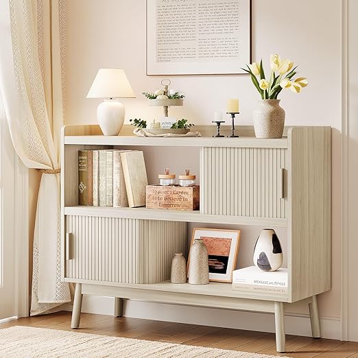 Sideboard Buffet Cabinet with Outlet and Adjustable Shelves