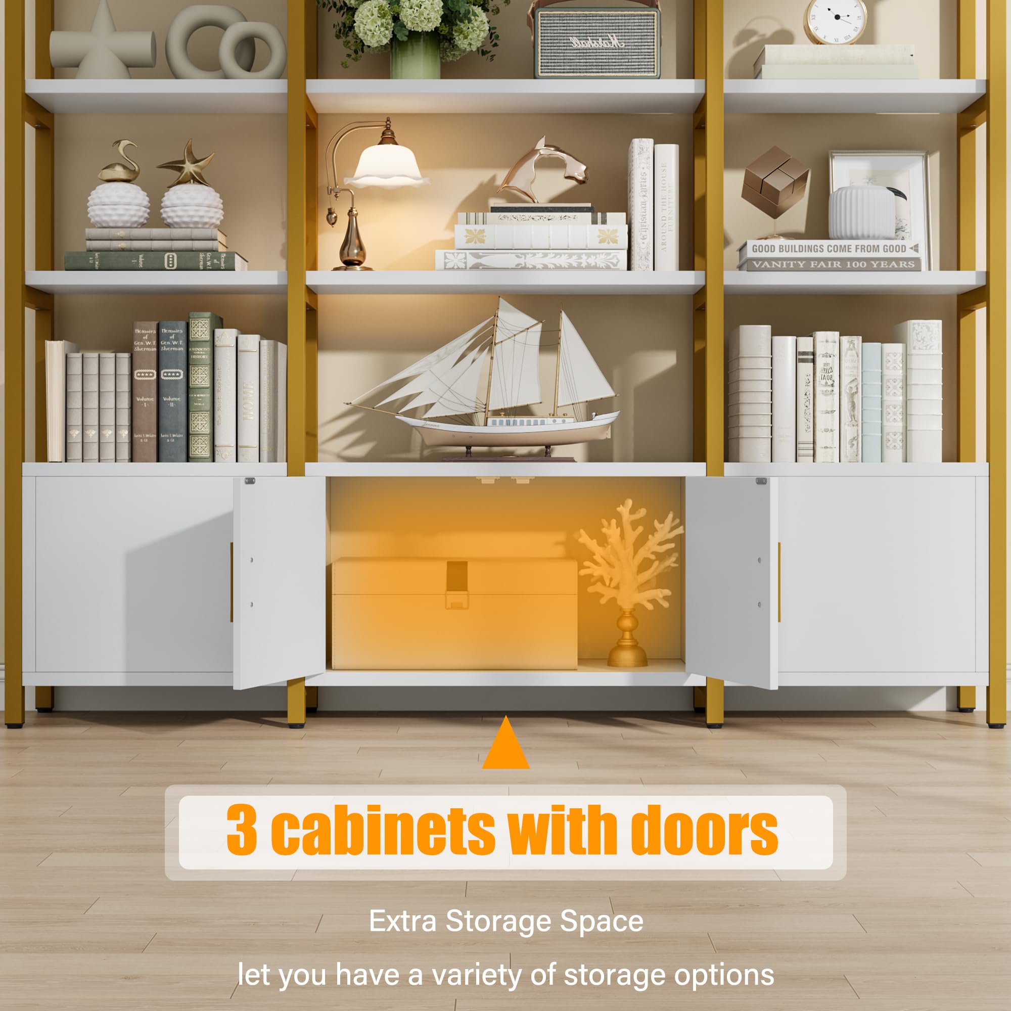 Arched Bookshelf with Cabinets 5 Tier