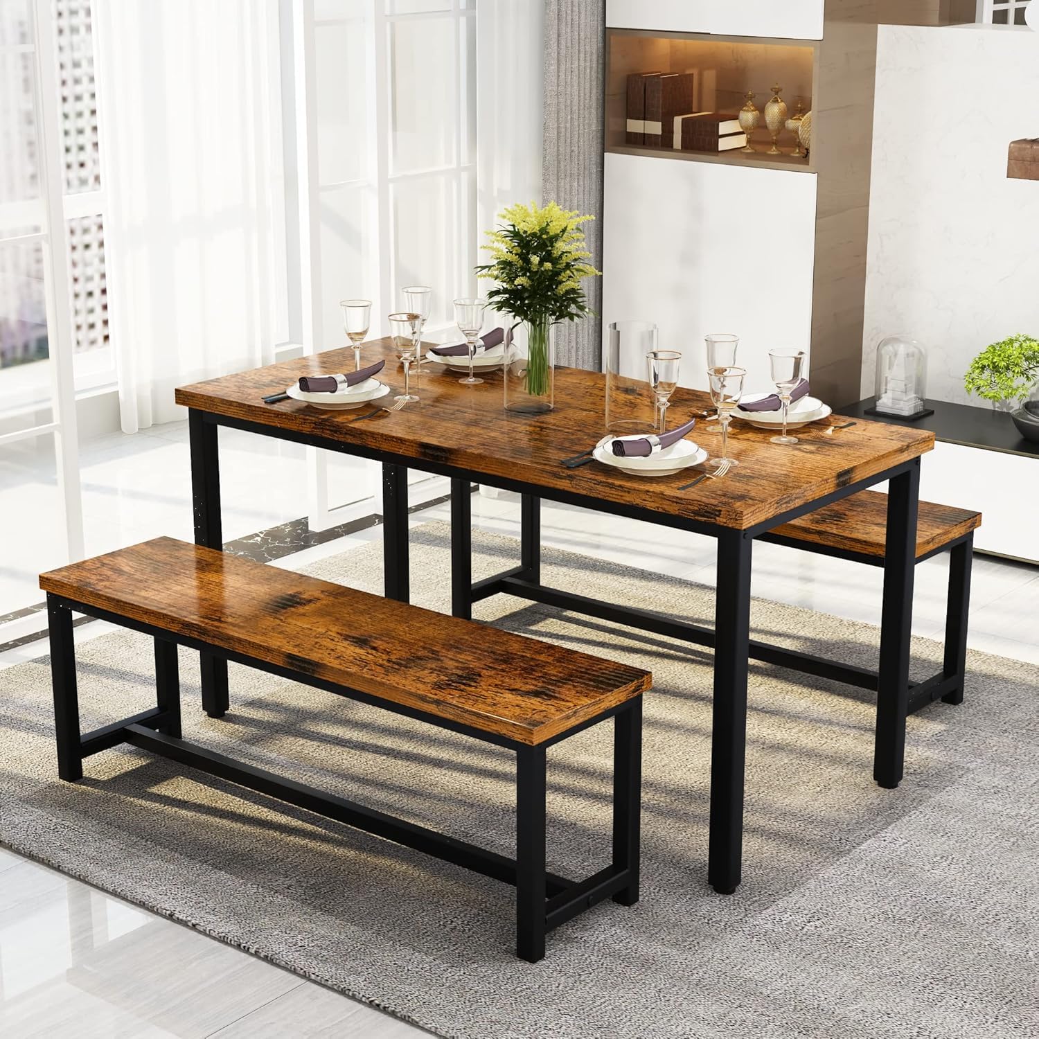 3-Piece Dining Table Set with Benches