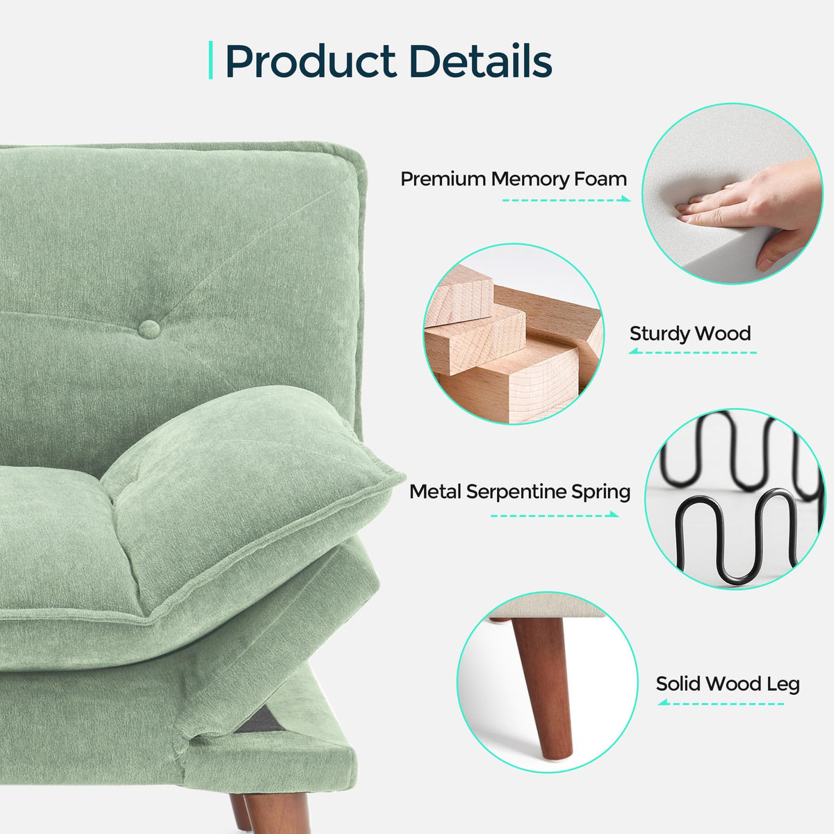 70" Convertible Futon Sofa Bed with Adjustable Backrest and Armrests