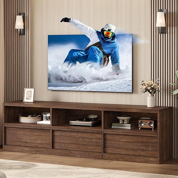 70 Inch TV Stand with Storage Drawer and Open Shelves