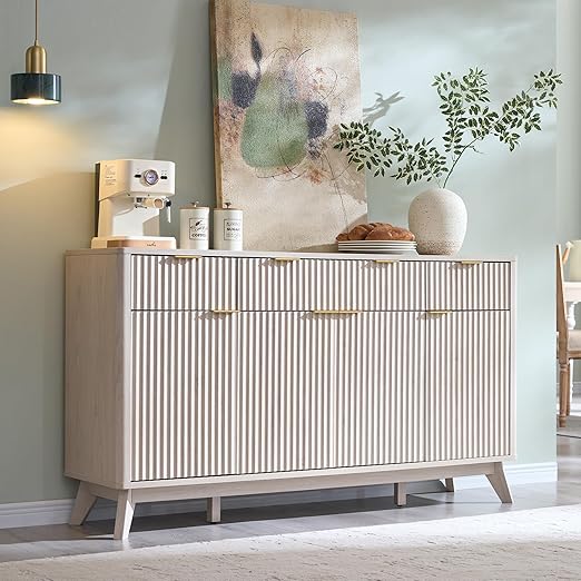 60" Fluted Buffet Sideboard Cabinet with 3 Drawers and 4 Doors