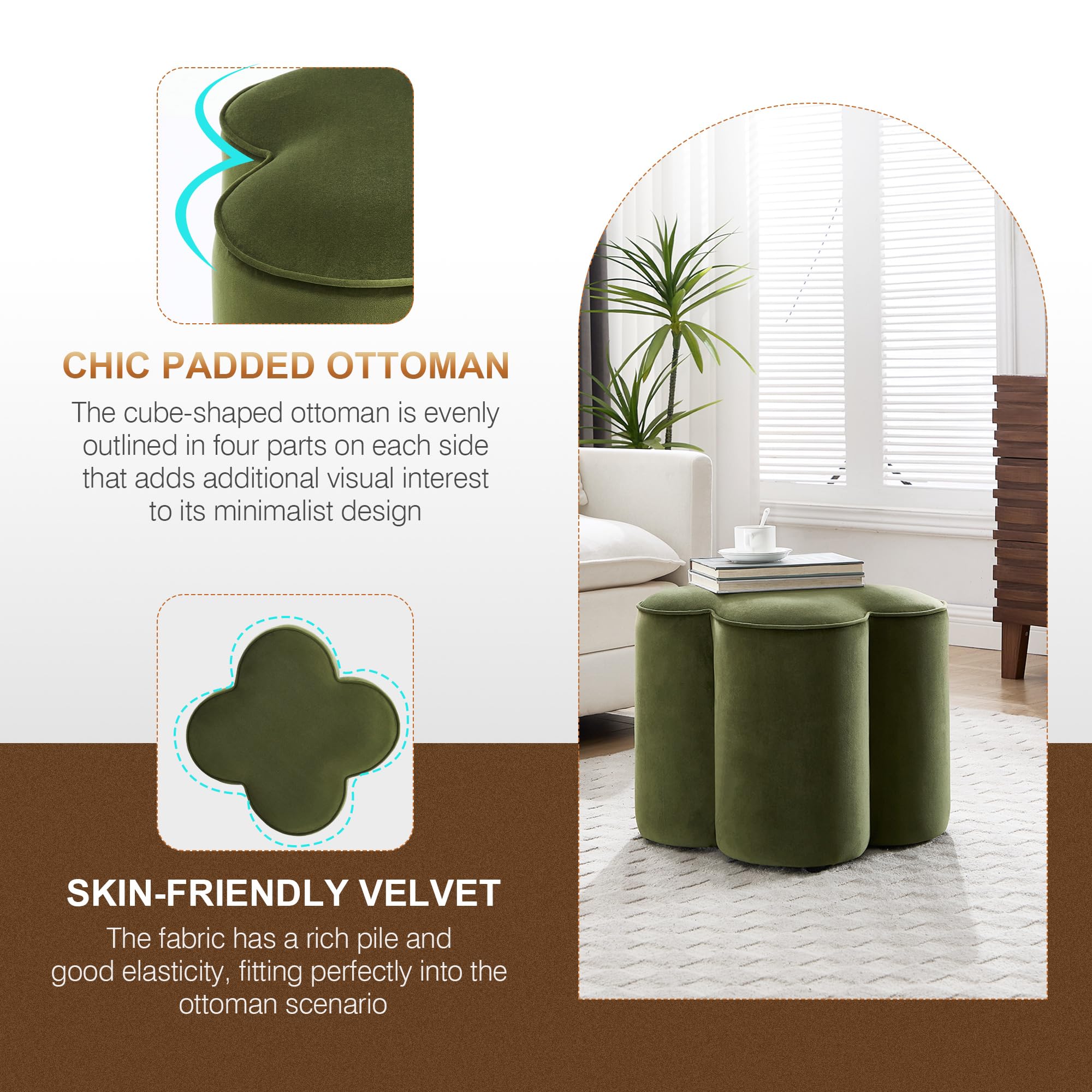 Velvet Flower Pouf Ottoman Set of 2