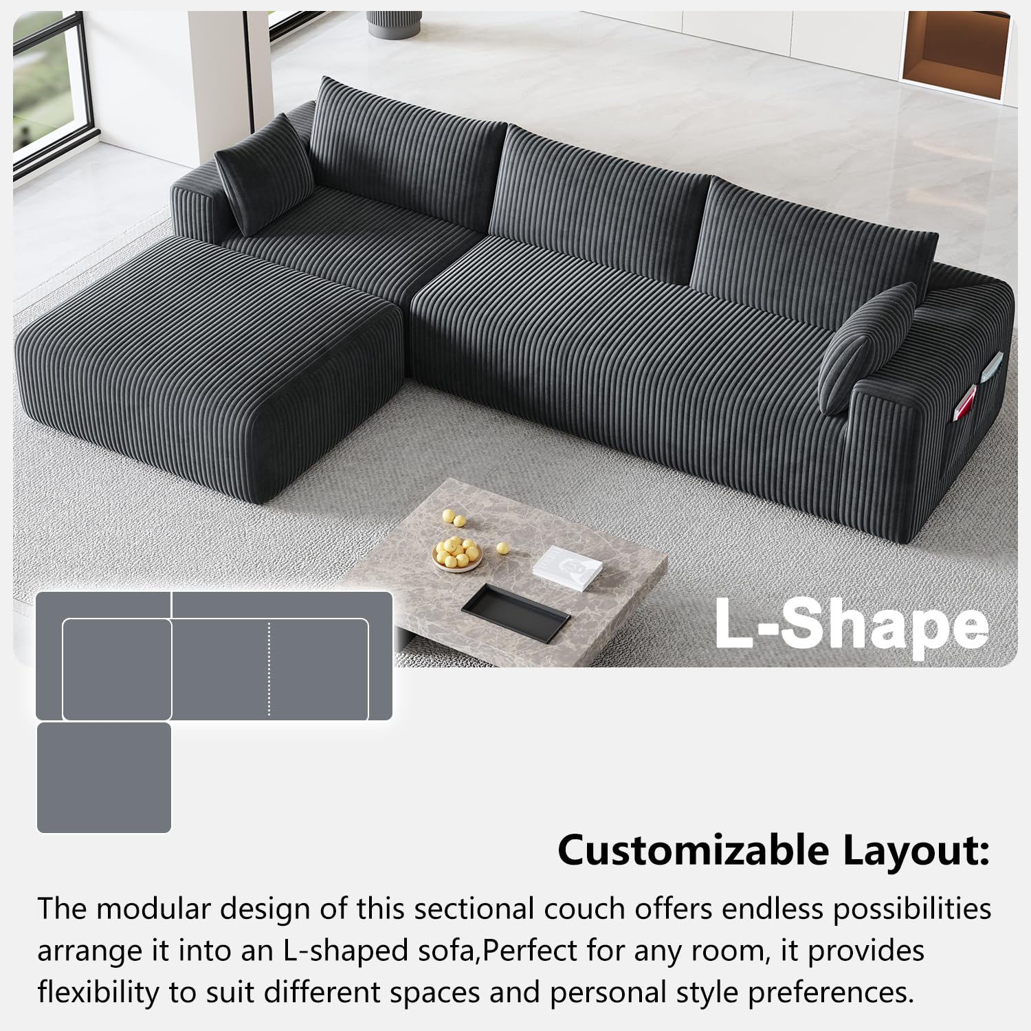 108" Modern Modular L-Shaped Sectional Sofa with Chaise