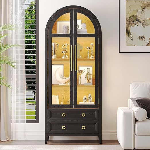 Arched Glass Display Cabinet with LED Lighting