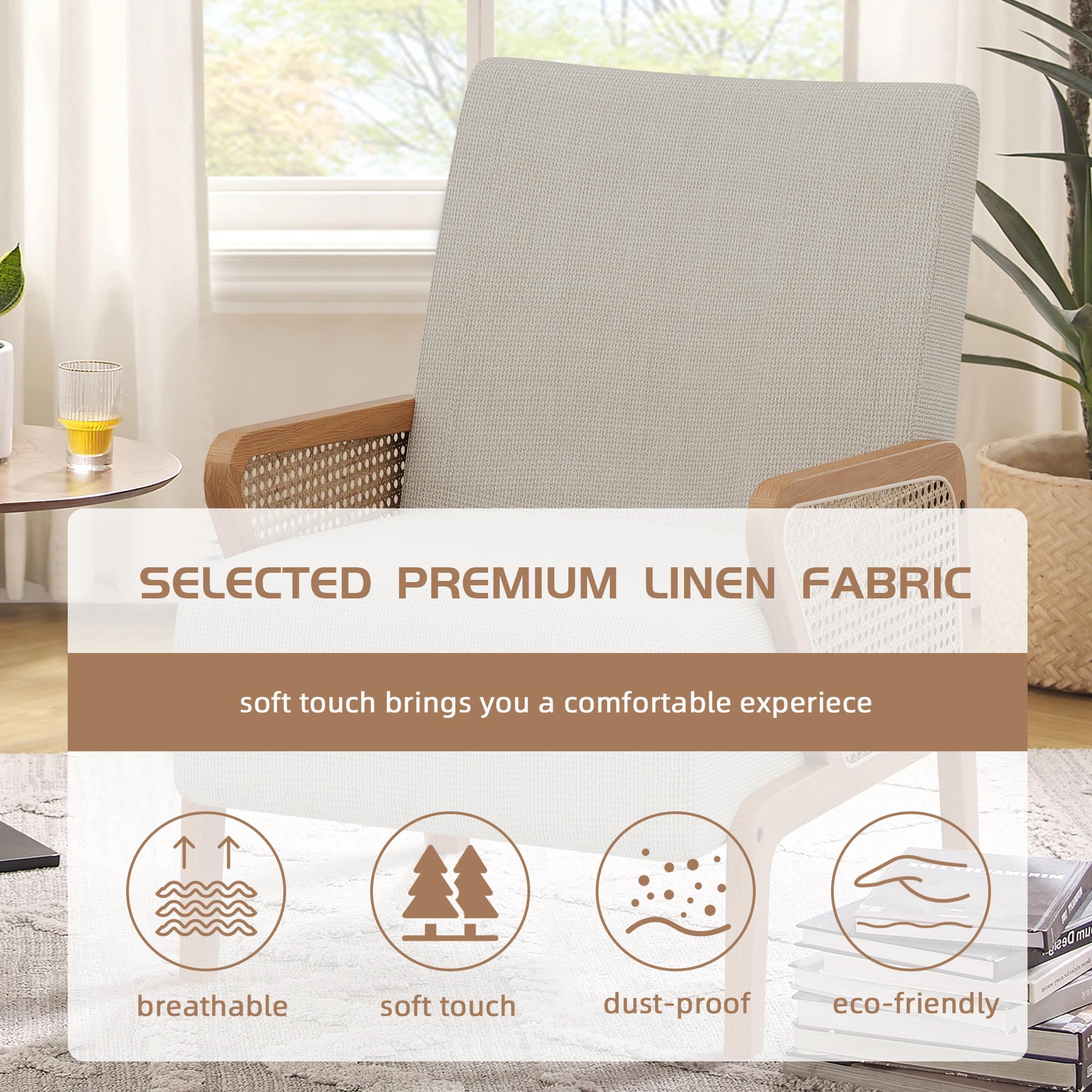 Natural Rattan Accent Chair with Tufted Back