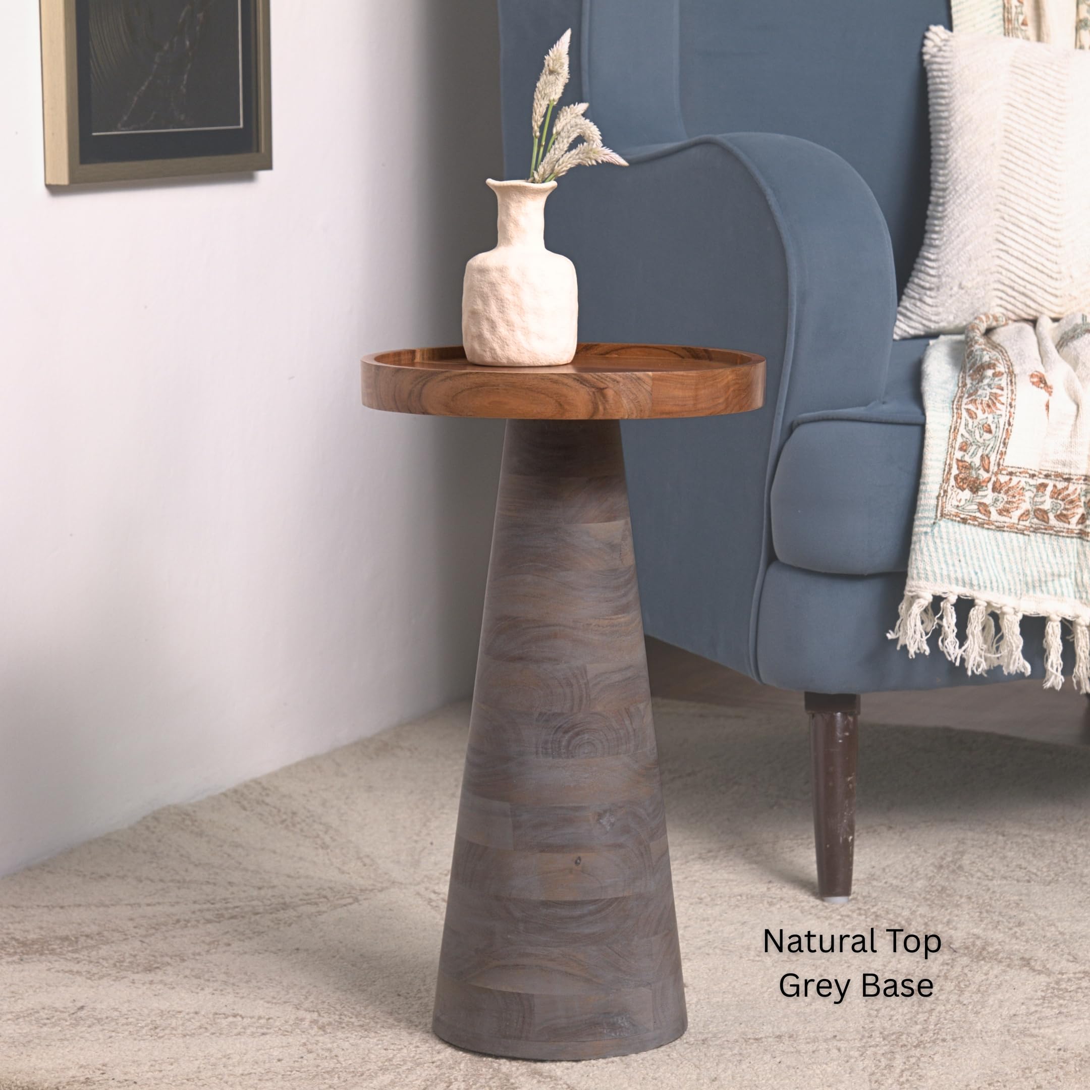 Round Solid Wood End Table with Tray Top