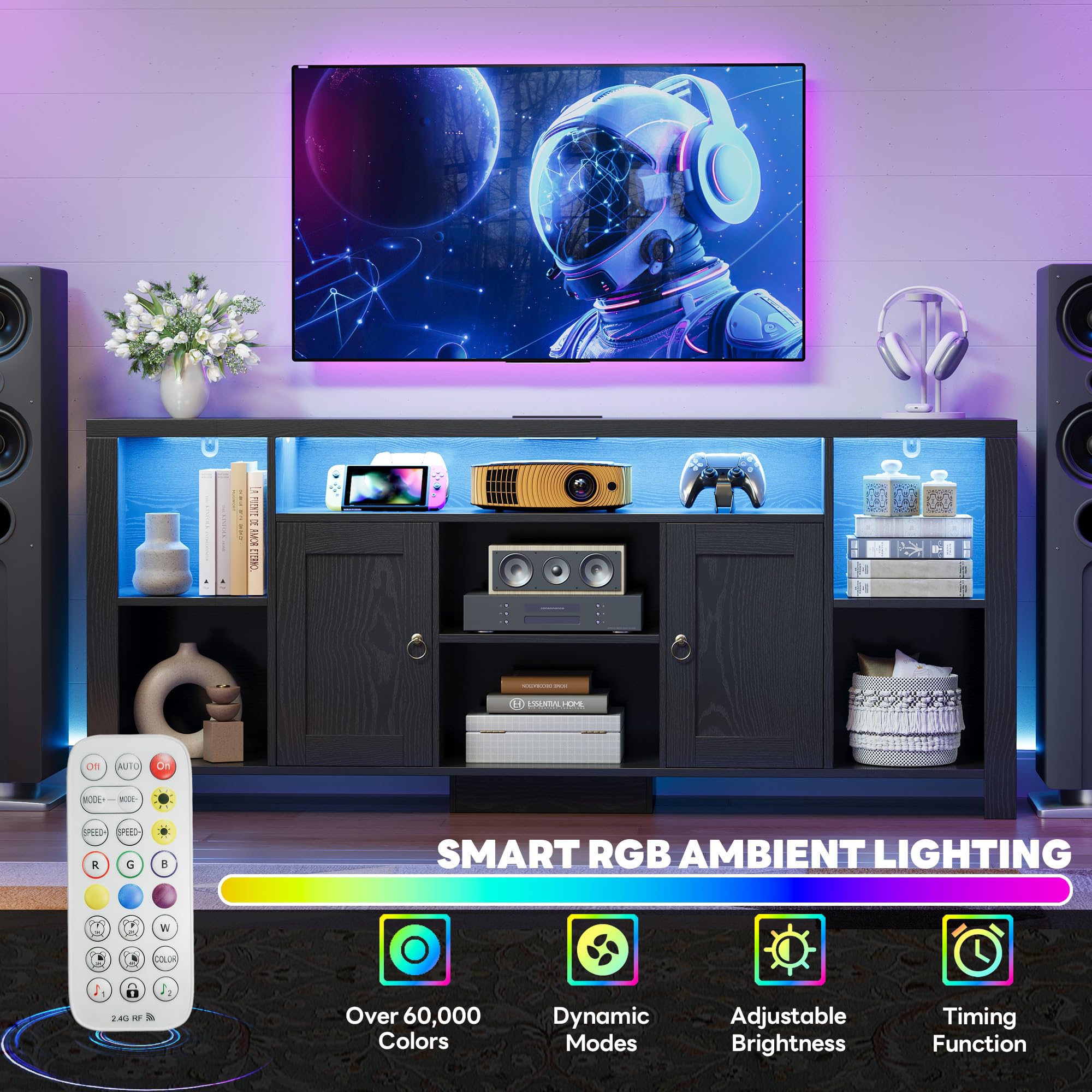 80 Inch TV Stand with LED Lights & Power Outlet