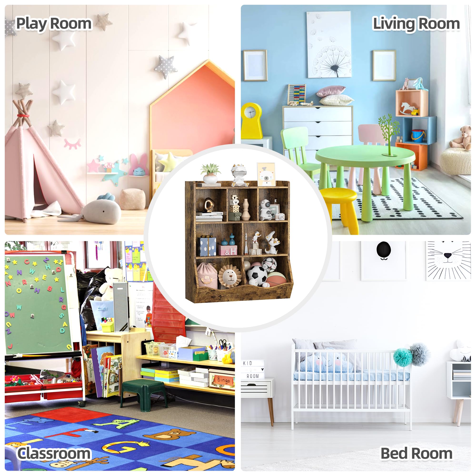 Rustic Brown Toy Storage Cabinet with Tilting Bins