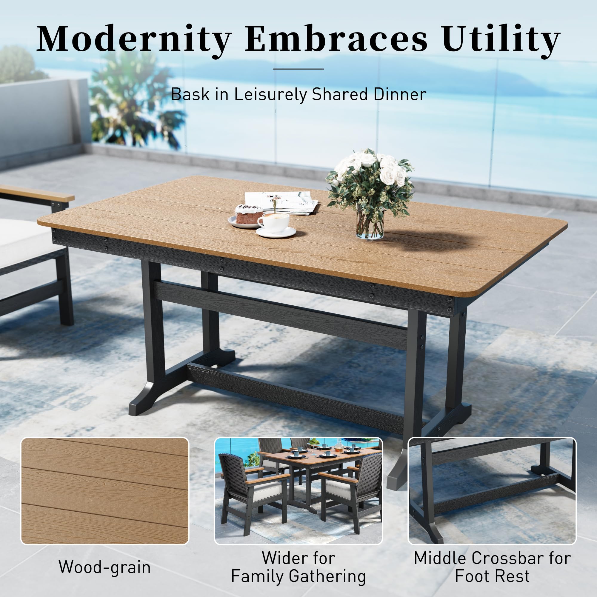 7-Piece HDPE Outdoor Dining Set with Wicker Rattan Chairs