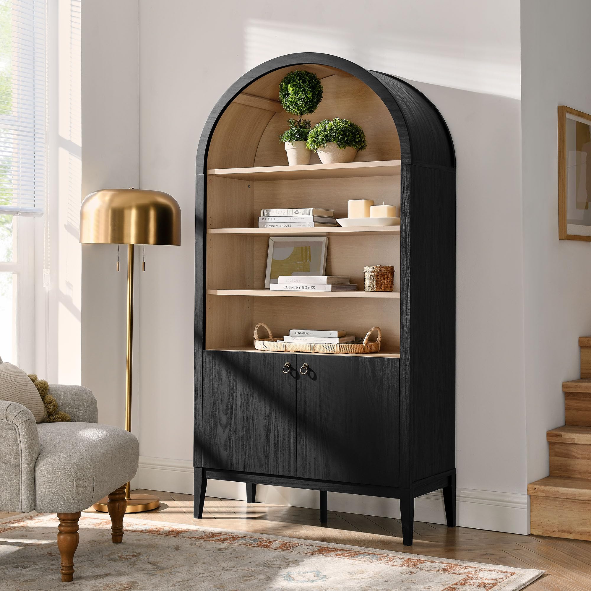 Tall Arched Storage Display Cabinet - 74 Inch Bookshelf