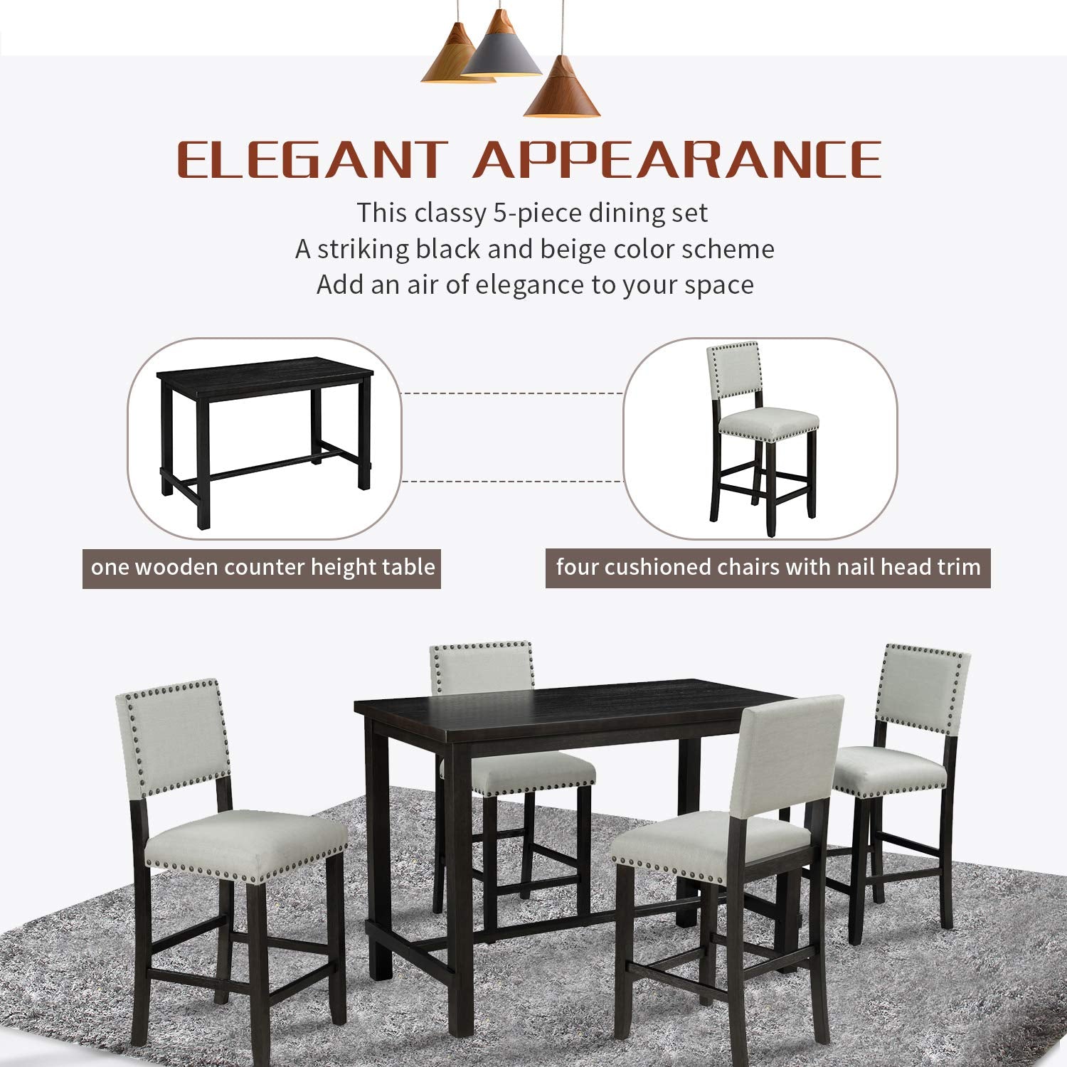 5 Piece Counter Height Dining Table Set