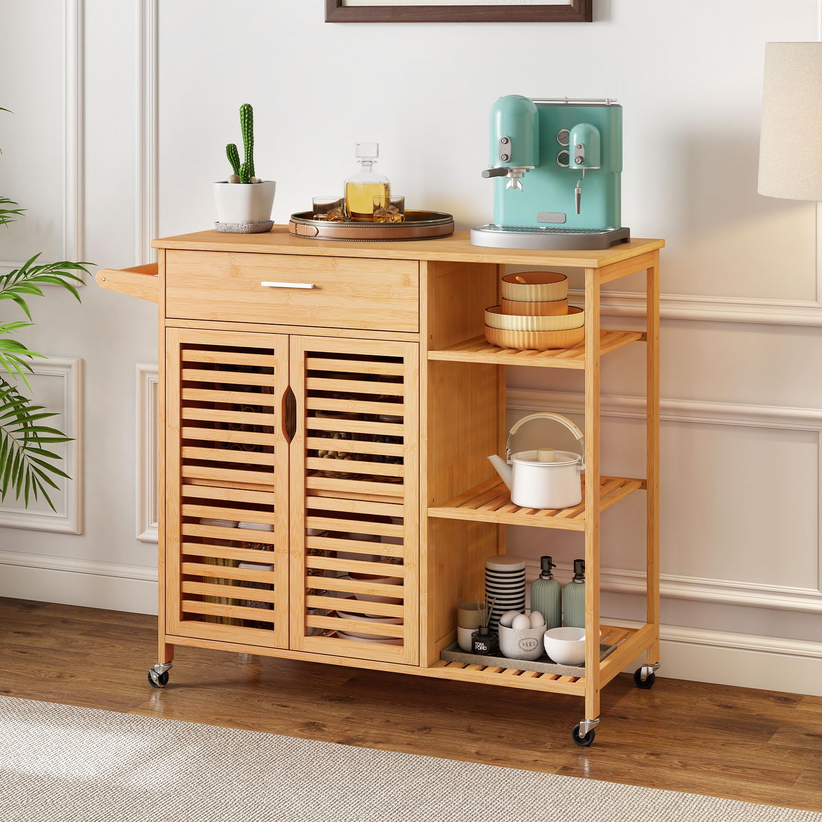 Bamboo Kitchen Island Cart with Storage