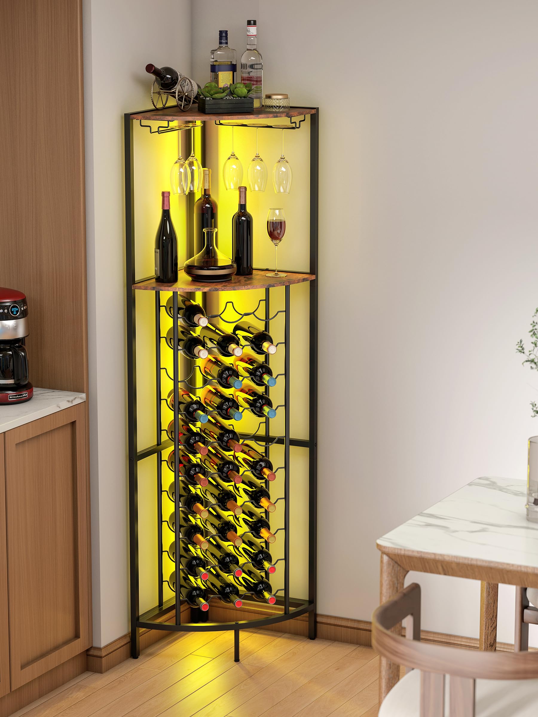 Corner Wine Rack with LED Strip Light - 30 Bottle Capacity