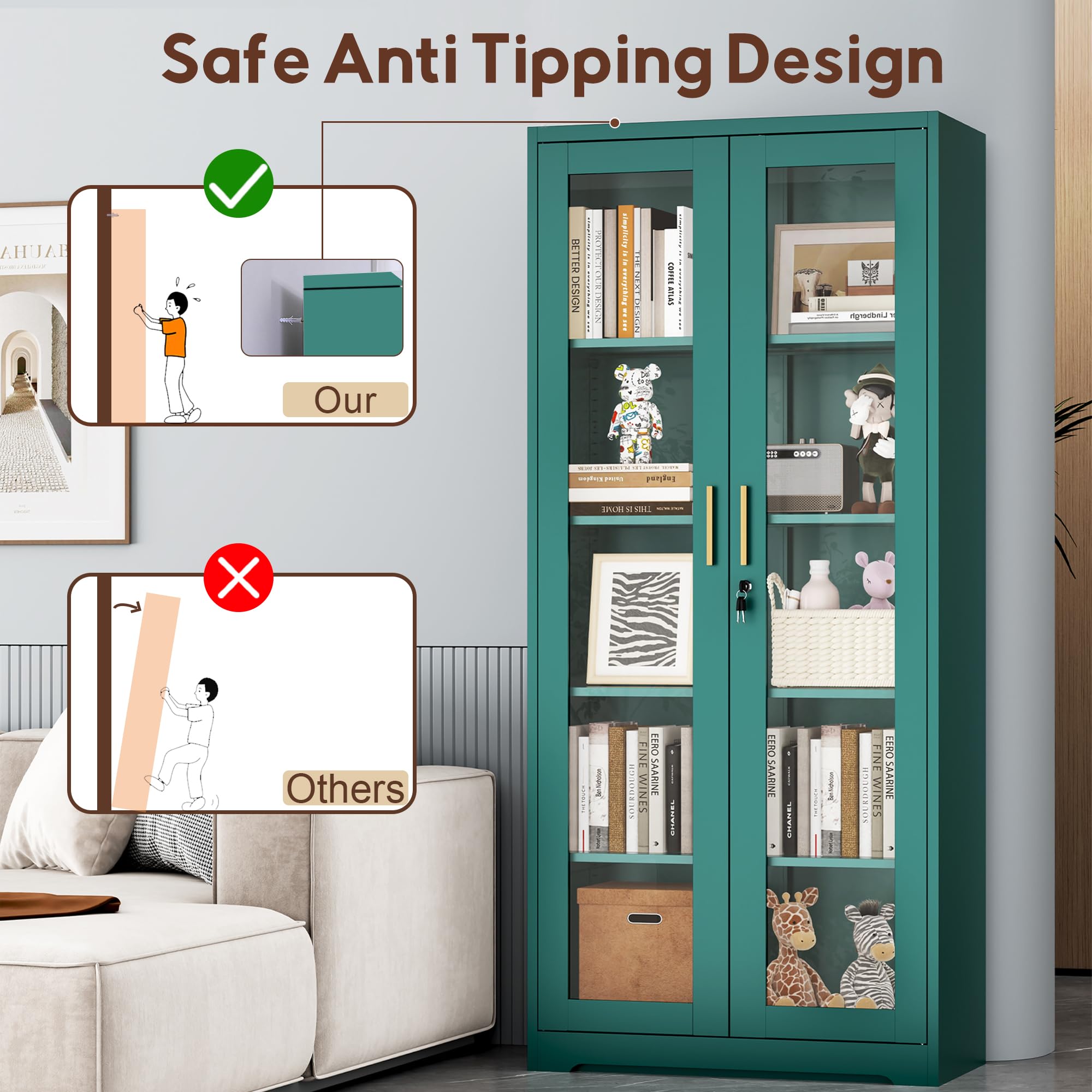 Metal Display Cabinet with Glass Doors