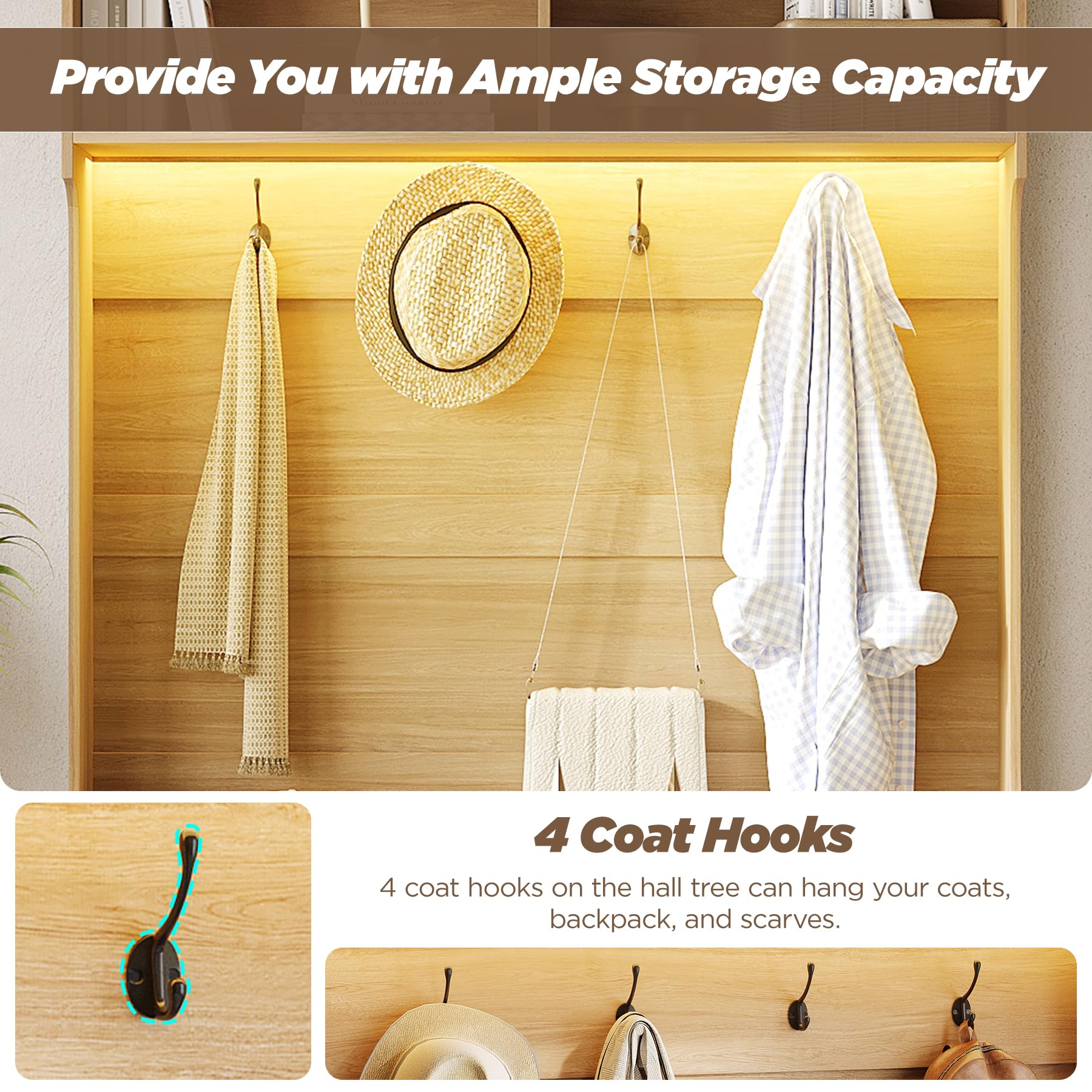 67" Hall Tree with Bench and Shoe Storage