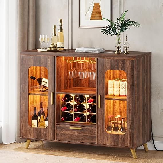 Bar Cabinet with Power Outlets & LED Light