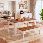 Farmhouse Dining Table Set with 2 Benches
