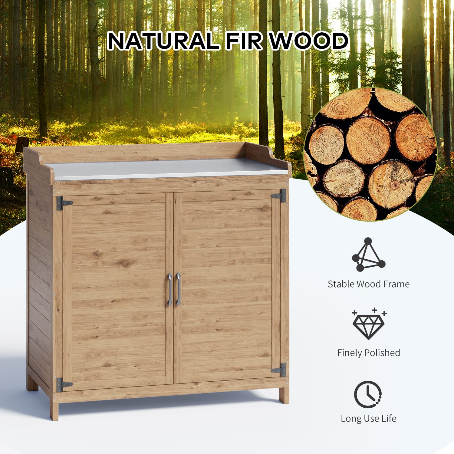 Outdoor Potting Bench with Metal Tabletop