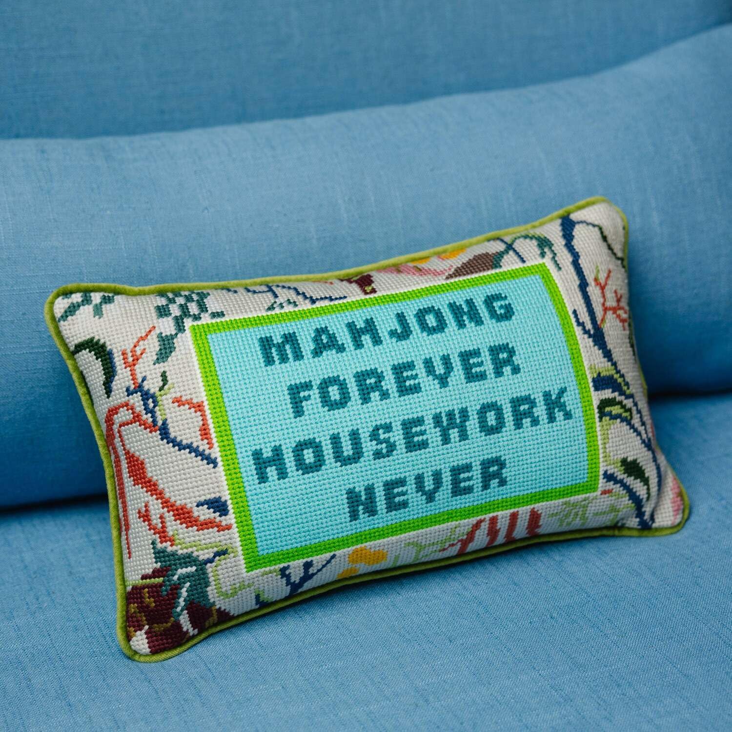 Mahjong Needlepoint Throw Pillow 9x15