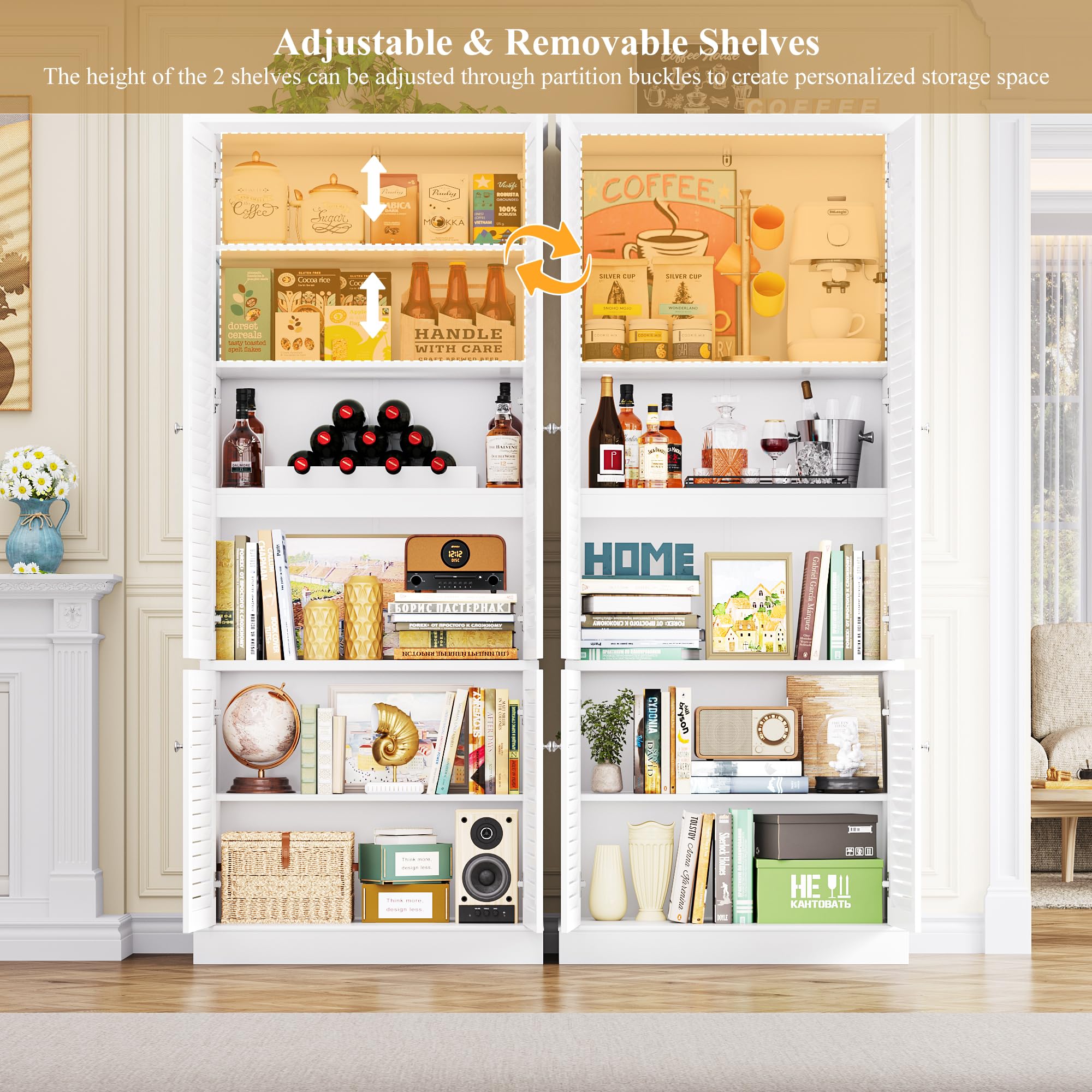 Tall Kitchen Pantry Cabinet with Shutter Doors