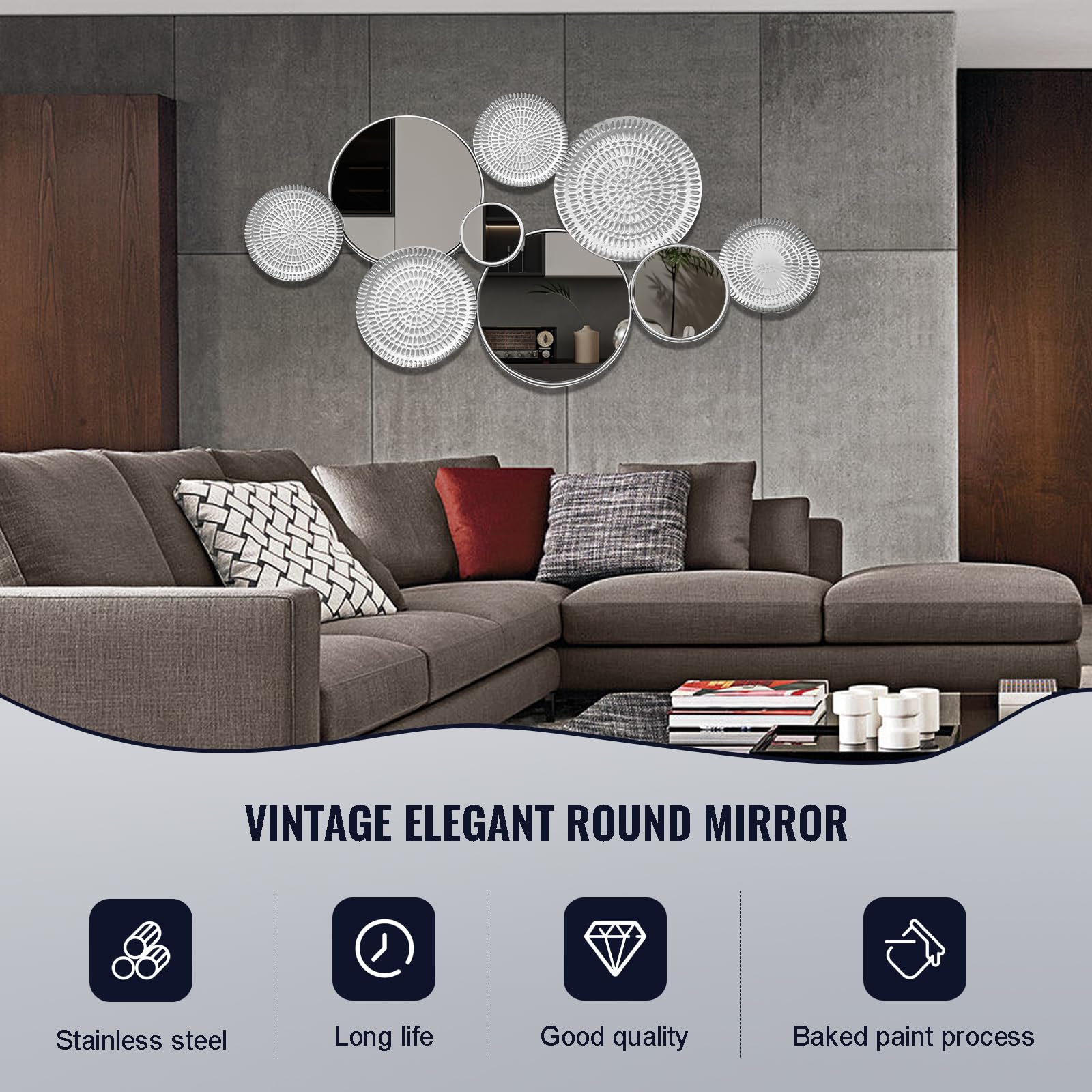 Silver Wall Mirror Decorative Large Modern 45x23 Inch