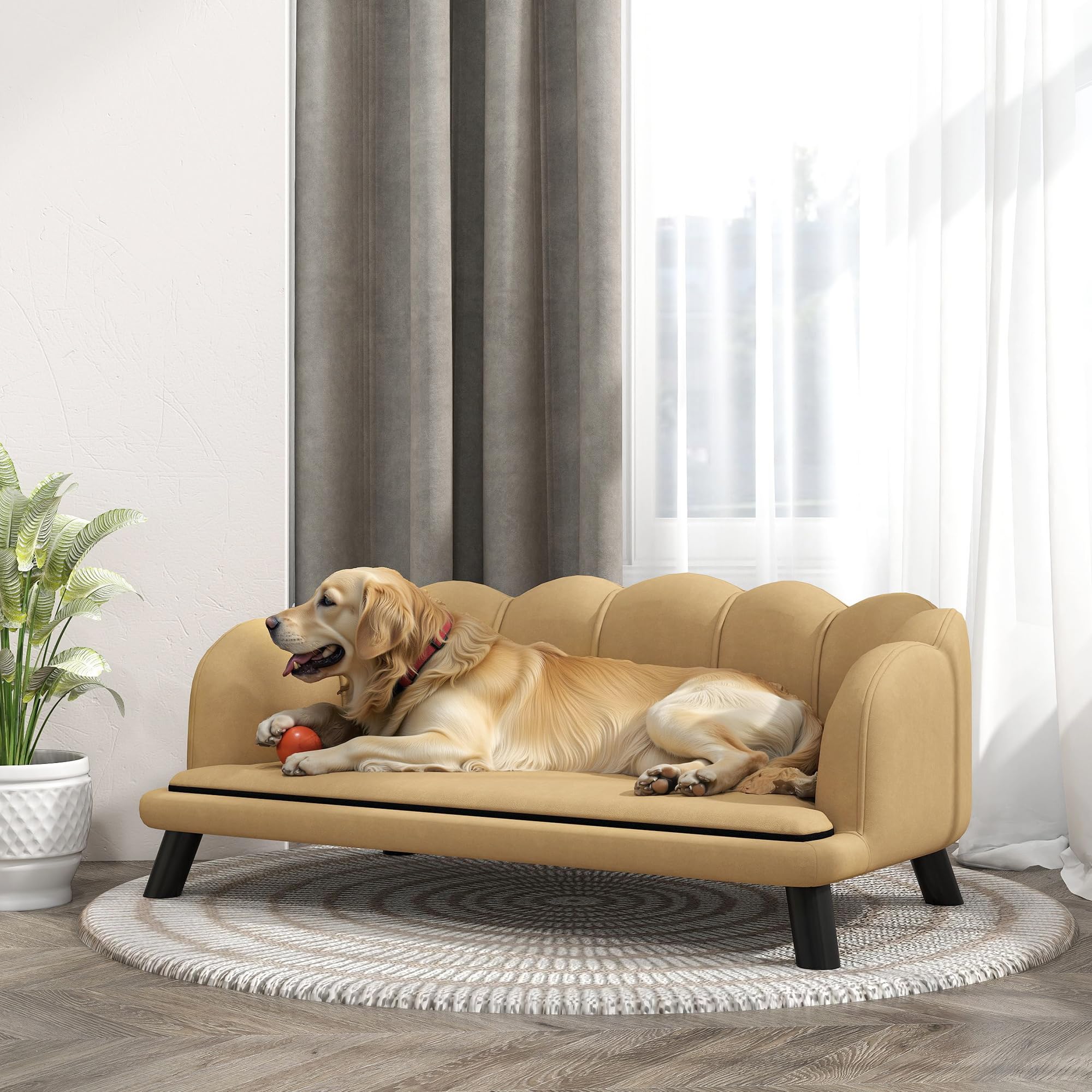 Velvet Large Dog Couch with Foam Cushion