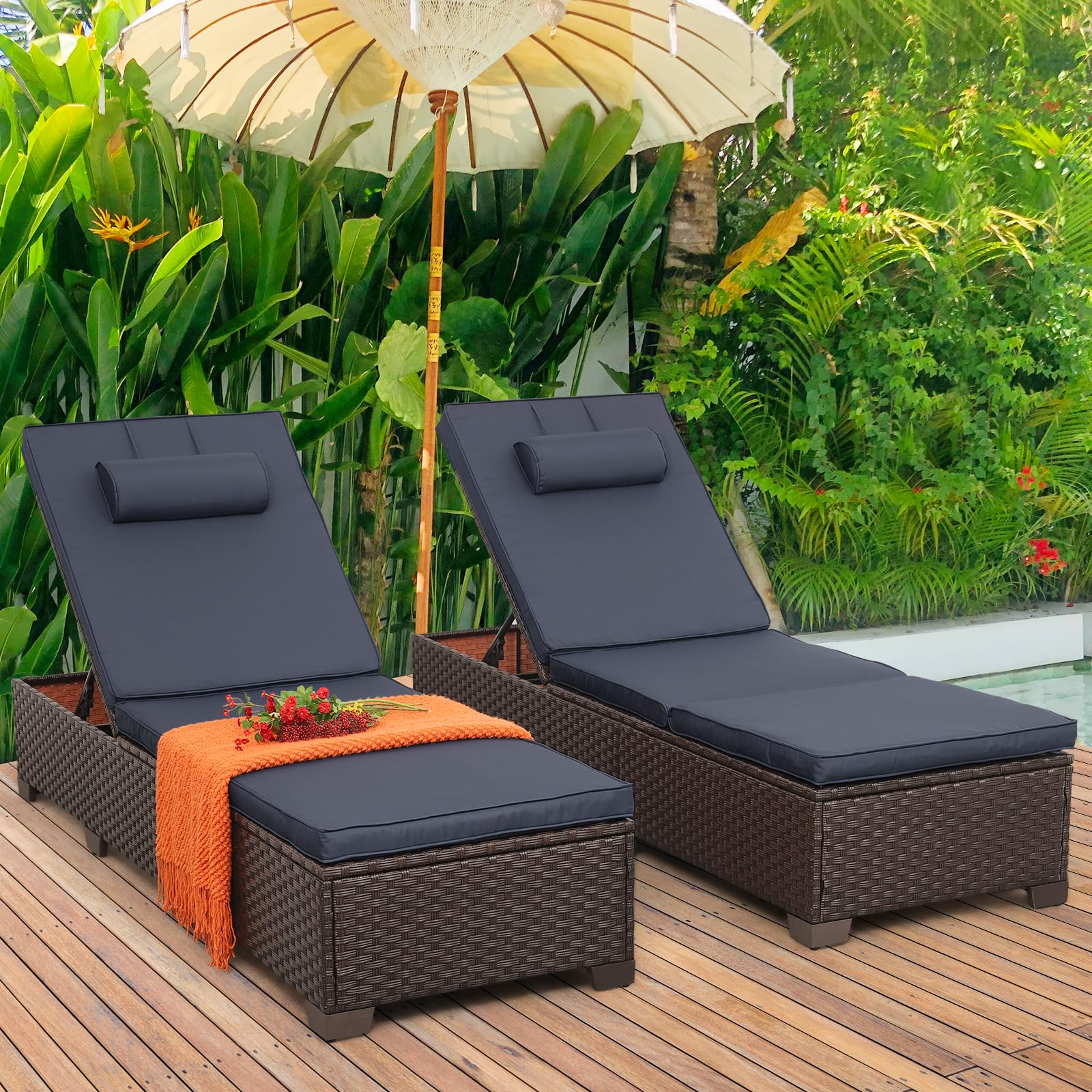 Outdoor Chaise Lounge Set of 2 with Adjustable Backrest