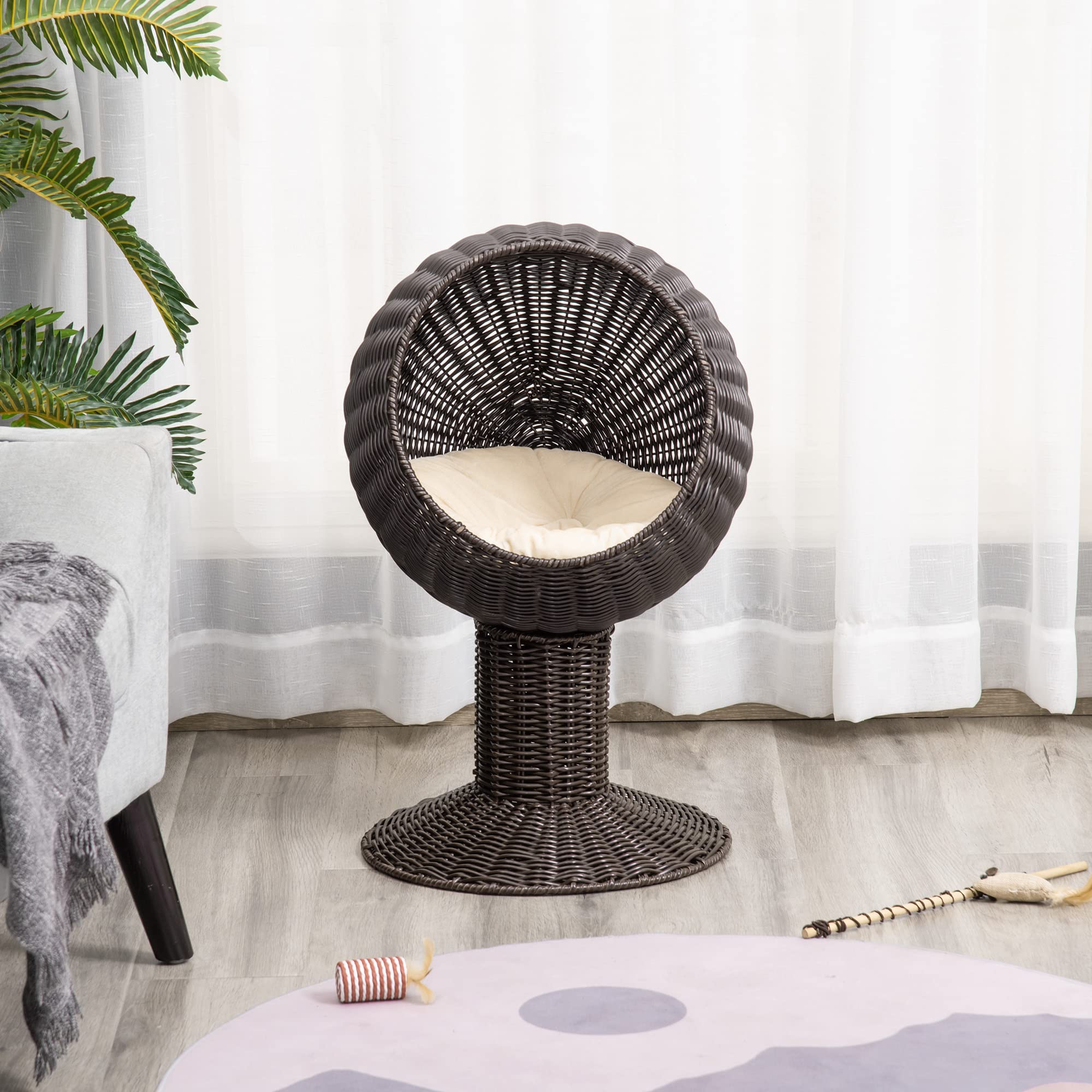 Elevated Cat Bed with Rotatable Egg Chair Pod