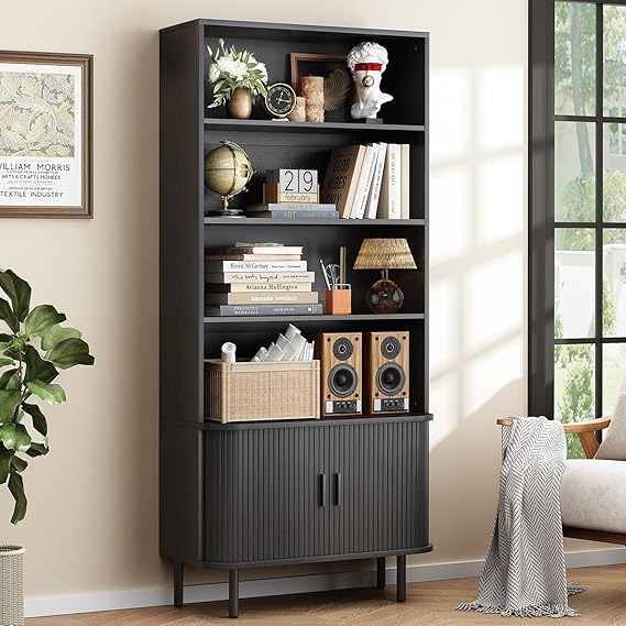 71" Tall Bookshelf with Storage Cabinet