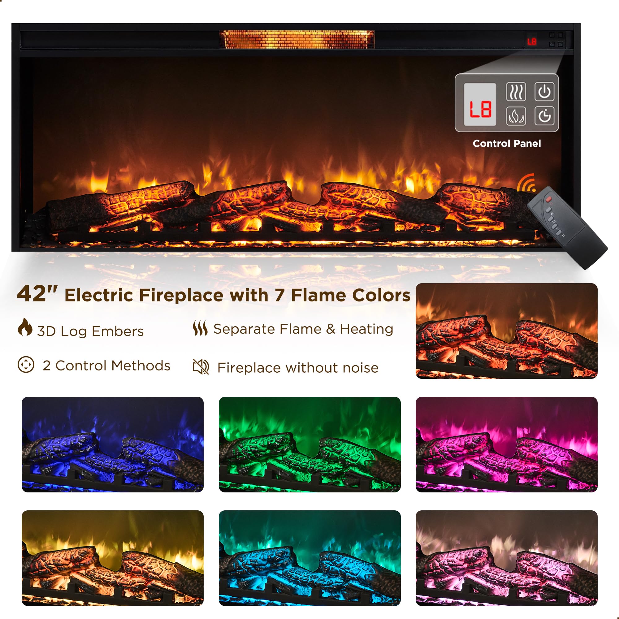 Fireplace TV Stand for 80 Inch TV with Electric Fireplace & LED Lights