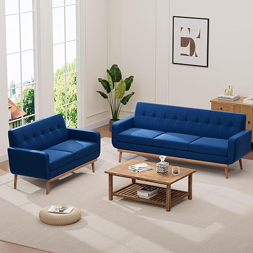 Button Tufted Living Room Set - 3 Piece Upholstered Sofa Collection