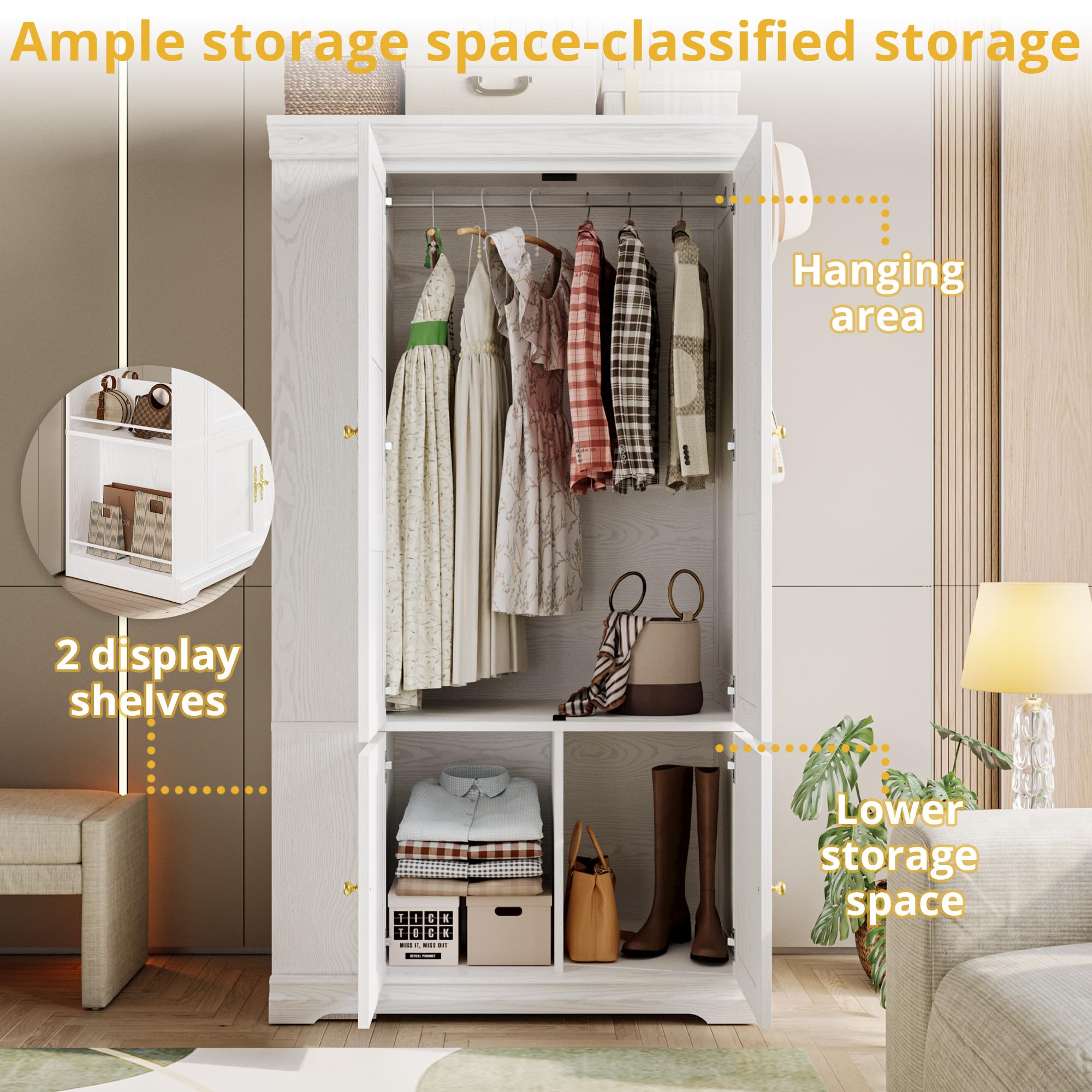 70" Armoire Wardrobe Closet with Mirror and Storage Shelves