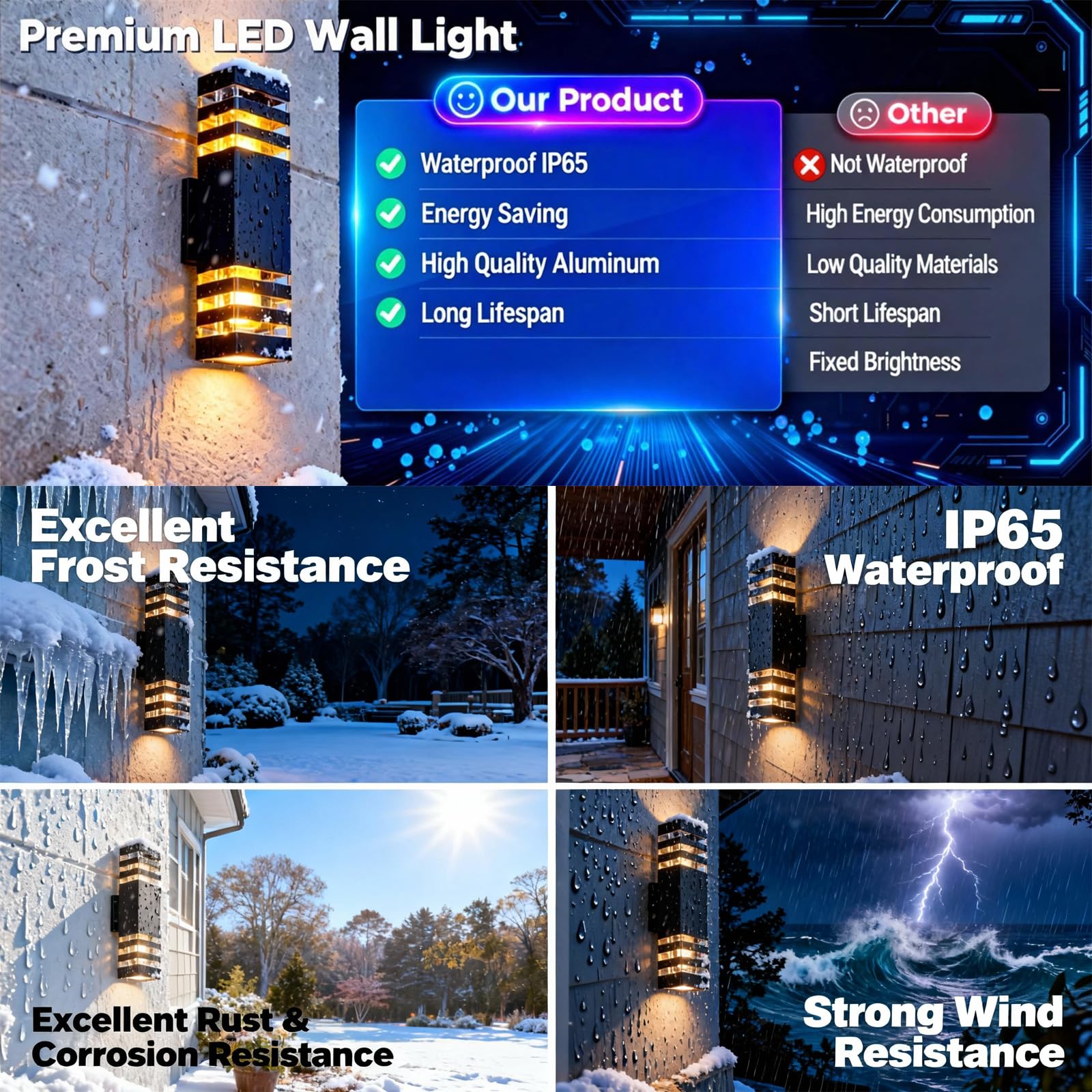 LED Outdoor Wall Light 4-Pack 18W Waterproof