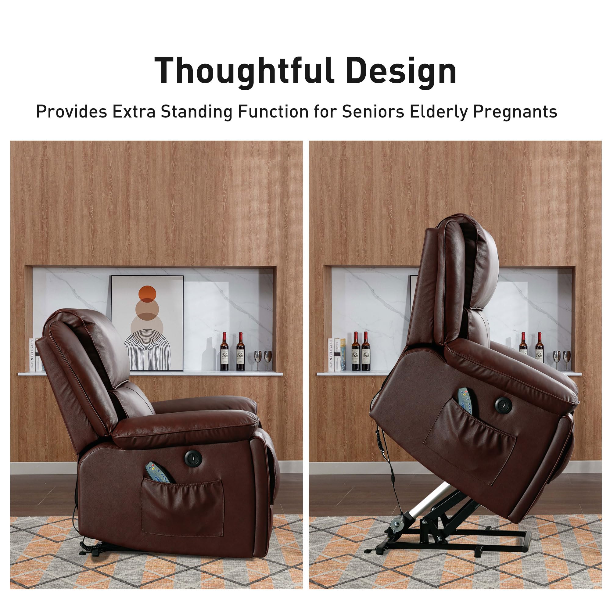 Genuine Leather Lift Recliner Chair with Heat and Massage