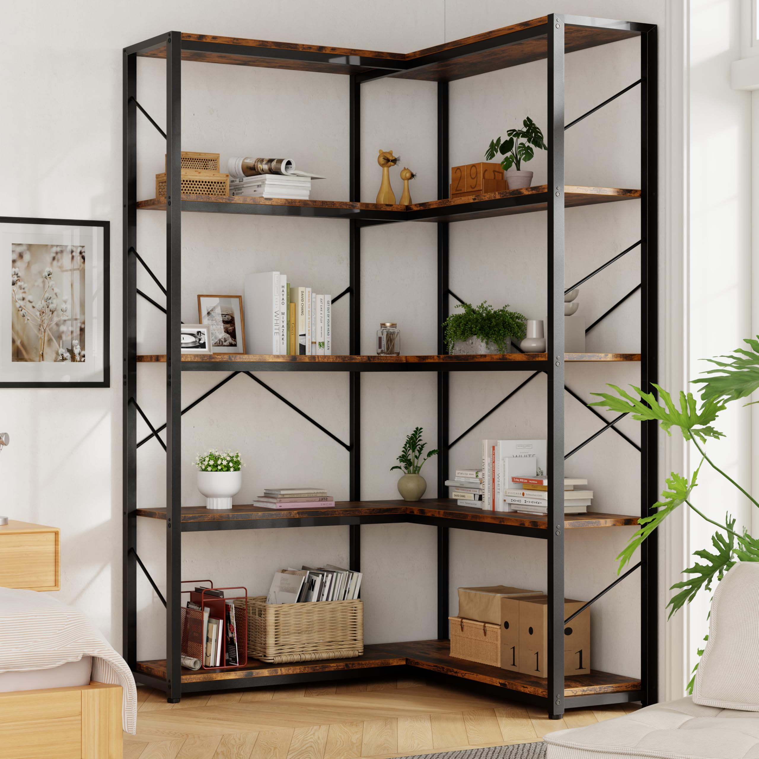 5 Tier L-Shaped Corner Bookshelf